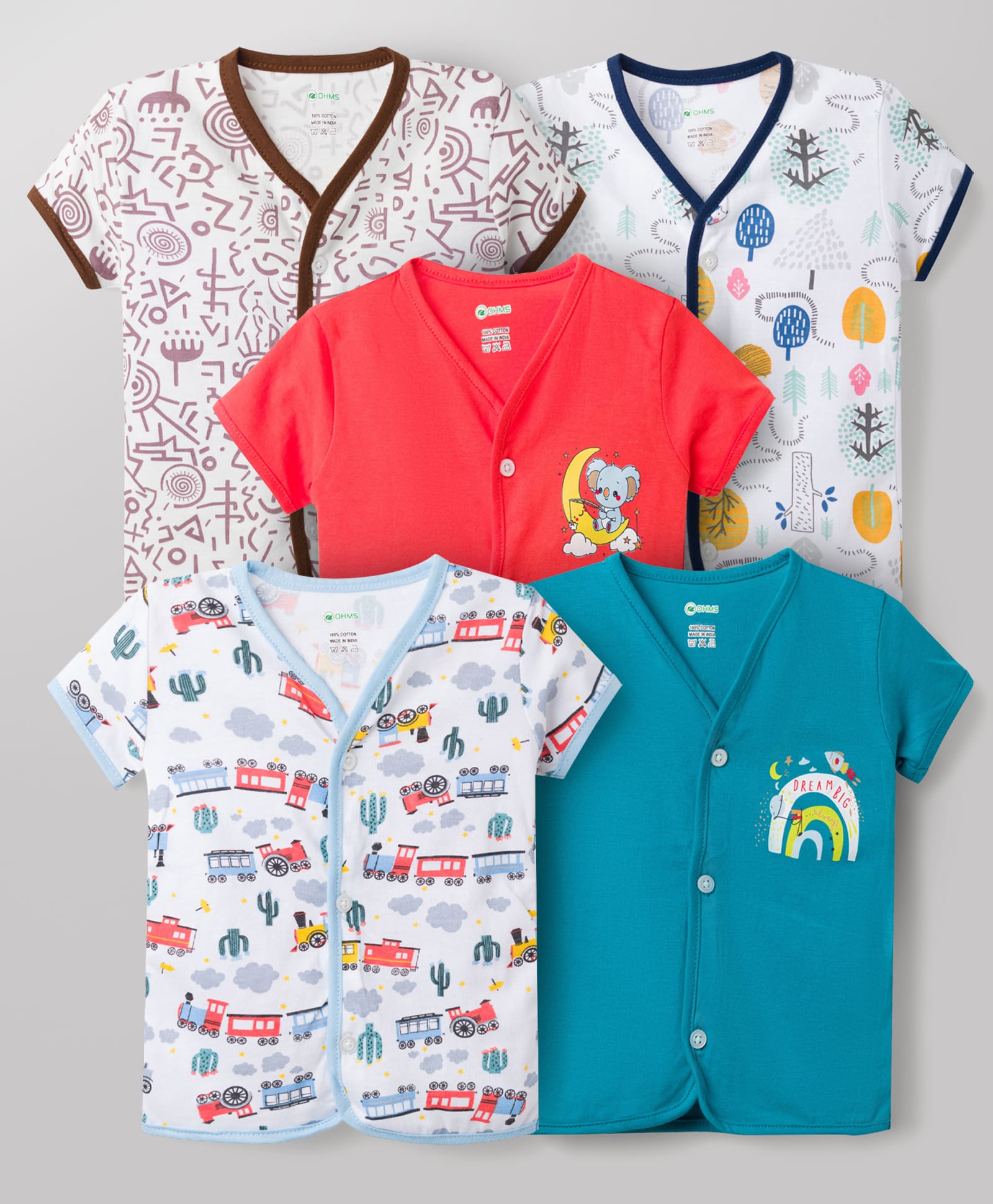 OHMS Single Jersey Knit Half Sleeves Printed Jhablas Pack of 5 - Multicolor-picture-22