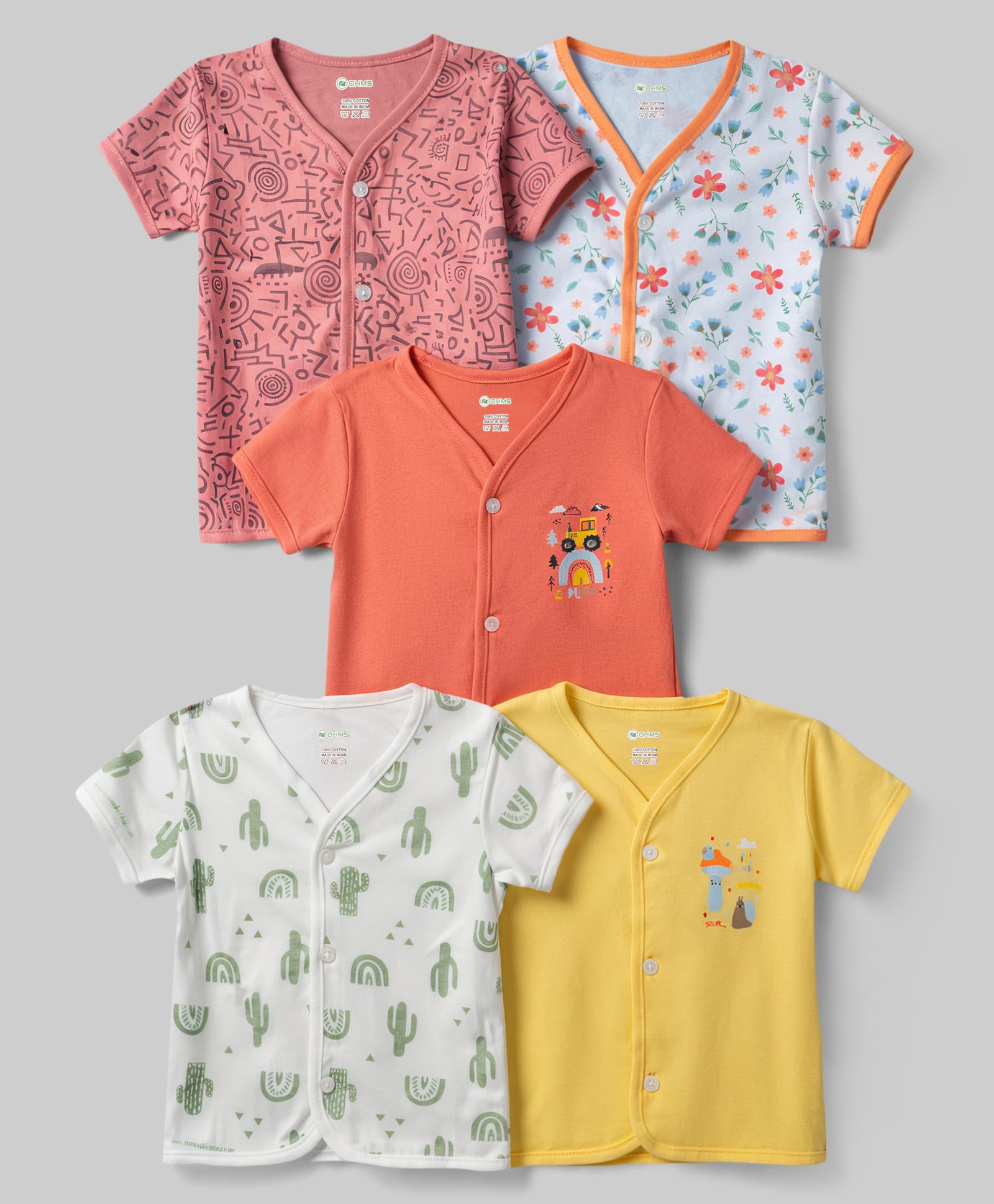 OHMS Single Jersey Knit Half Sleeves Printed Jhablas Pack of 5 - Multicolor-picture-11