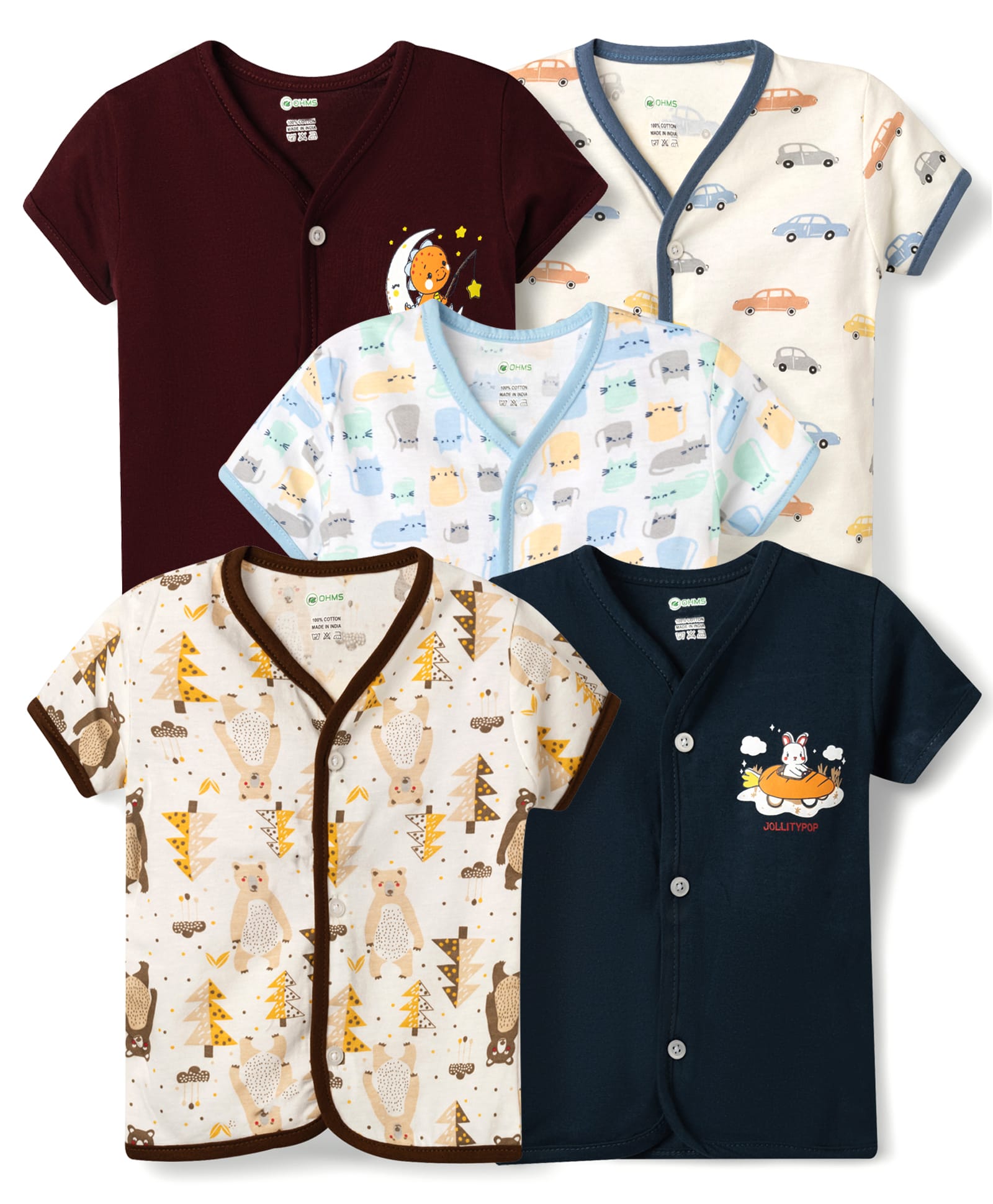 OHMS Single Jersey Knit Half Sleeves Printed Jhablas Pack of 5 - Multicolor-picture-27
