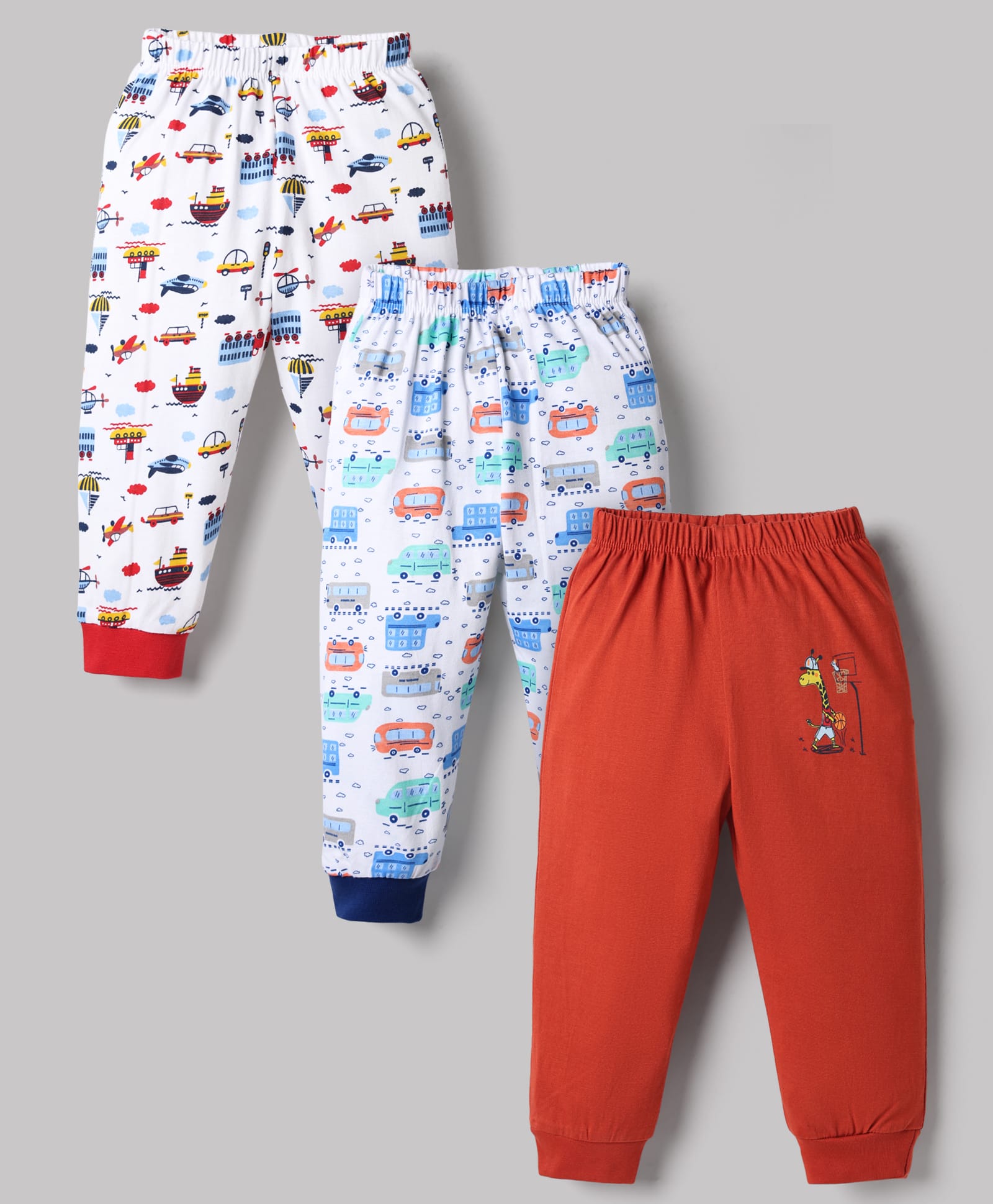 OHMS Single Jersey Knit Full Length Nautical Theme & Vehicles Printed Lounge Pants Pack Of 3 - Multi Color-picture-14