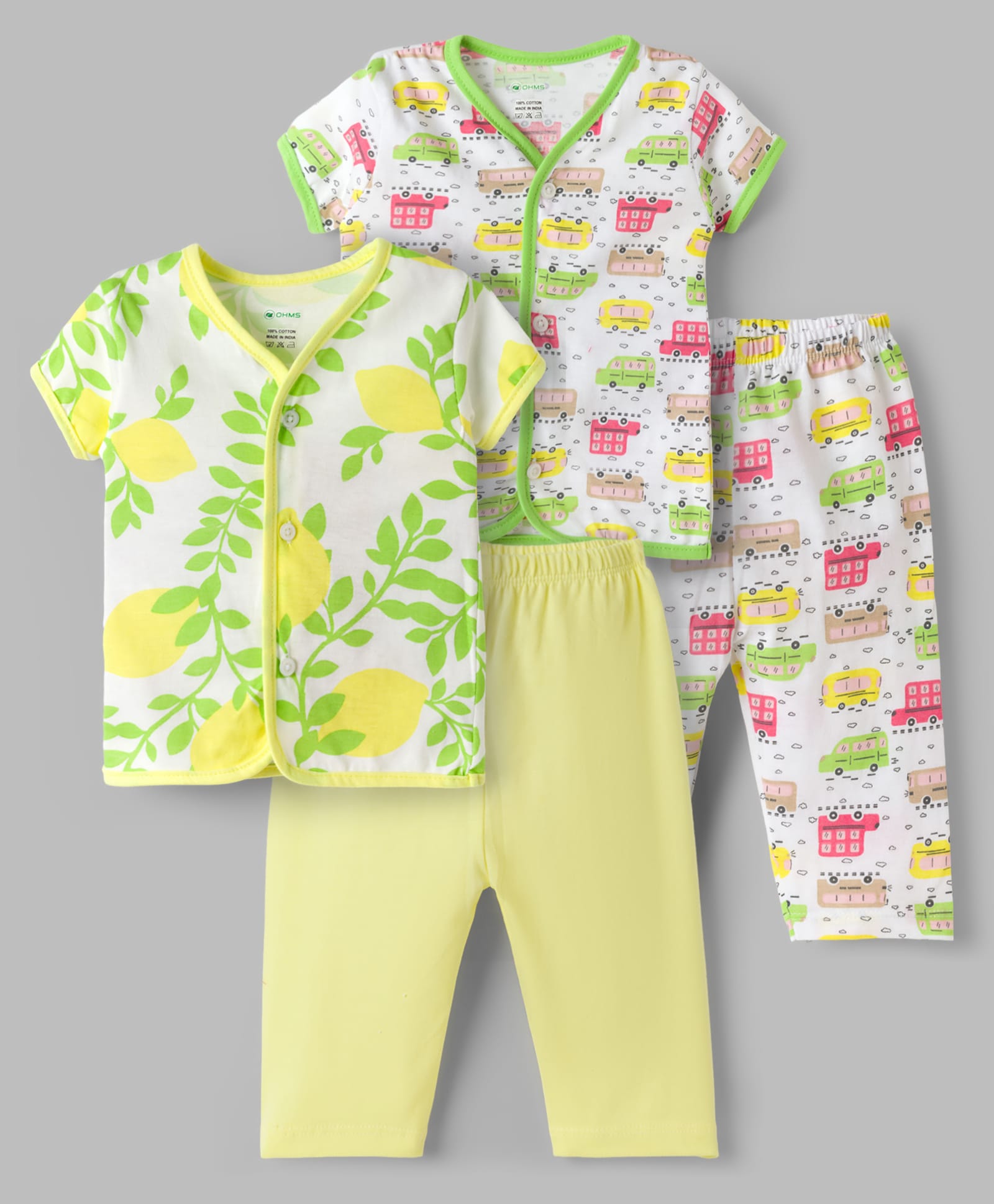 OHMS Single Jersey Knit Half Sleeves T-Shirt & Pyjama Co-ord Night Suits With Lemon & Bus Print Pack of 2 - Multicolor-picture-15