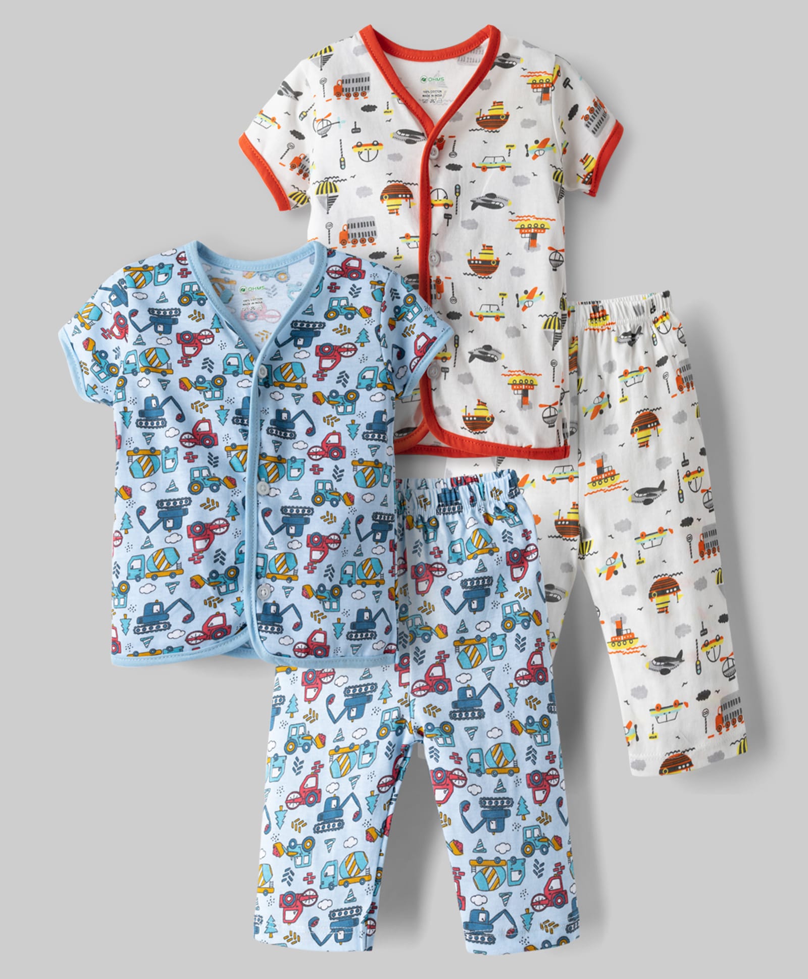 OHMS Single Jersey Knit Half Sleeves Vehicles Printed Co-Ords T-Shirt & Pyjama Night Suit Pack Of 2 - Multicolour-image-45