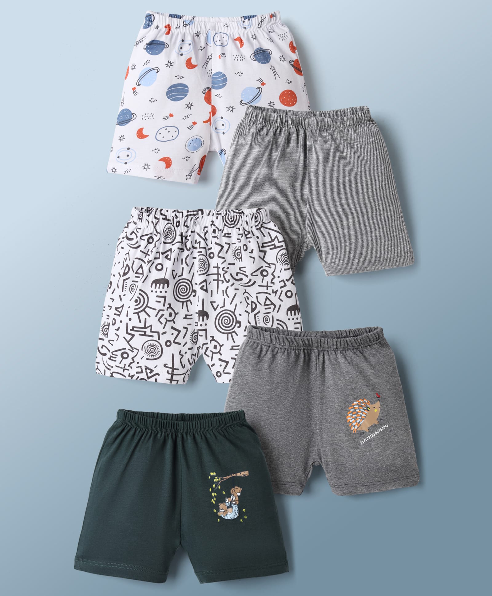 OHMS Single Jersey Knit Knee Length Printed Shorts Pack of 5 - Multicolor-picture-21