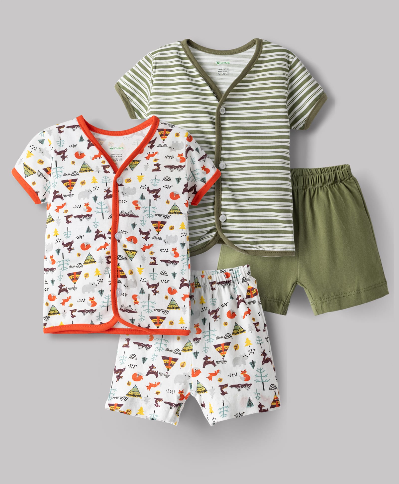 OHMS Single Jersey Knit Half Sleeves Animal Printed & Striped Co-Ords T-Shirt & Shorts Night Suit Pack Of 2 - Multicolour-picture-23