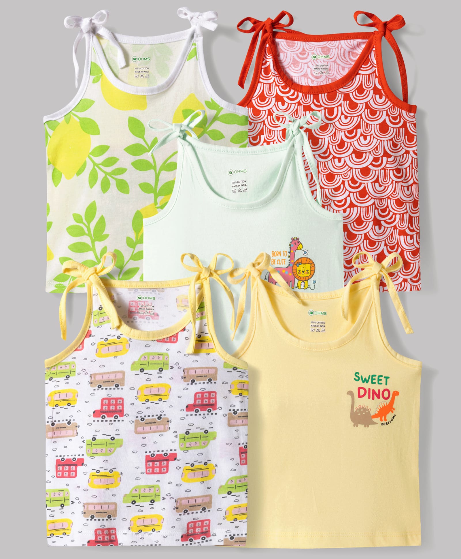 OHMS Single Jersey Knit Sleeveless Printed Slips Pack of 5 - Multicolor-image-7