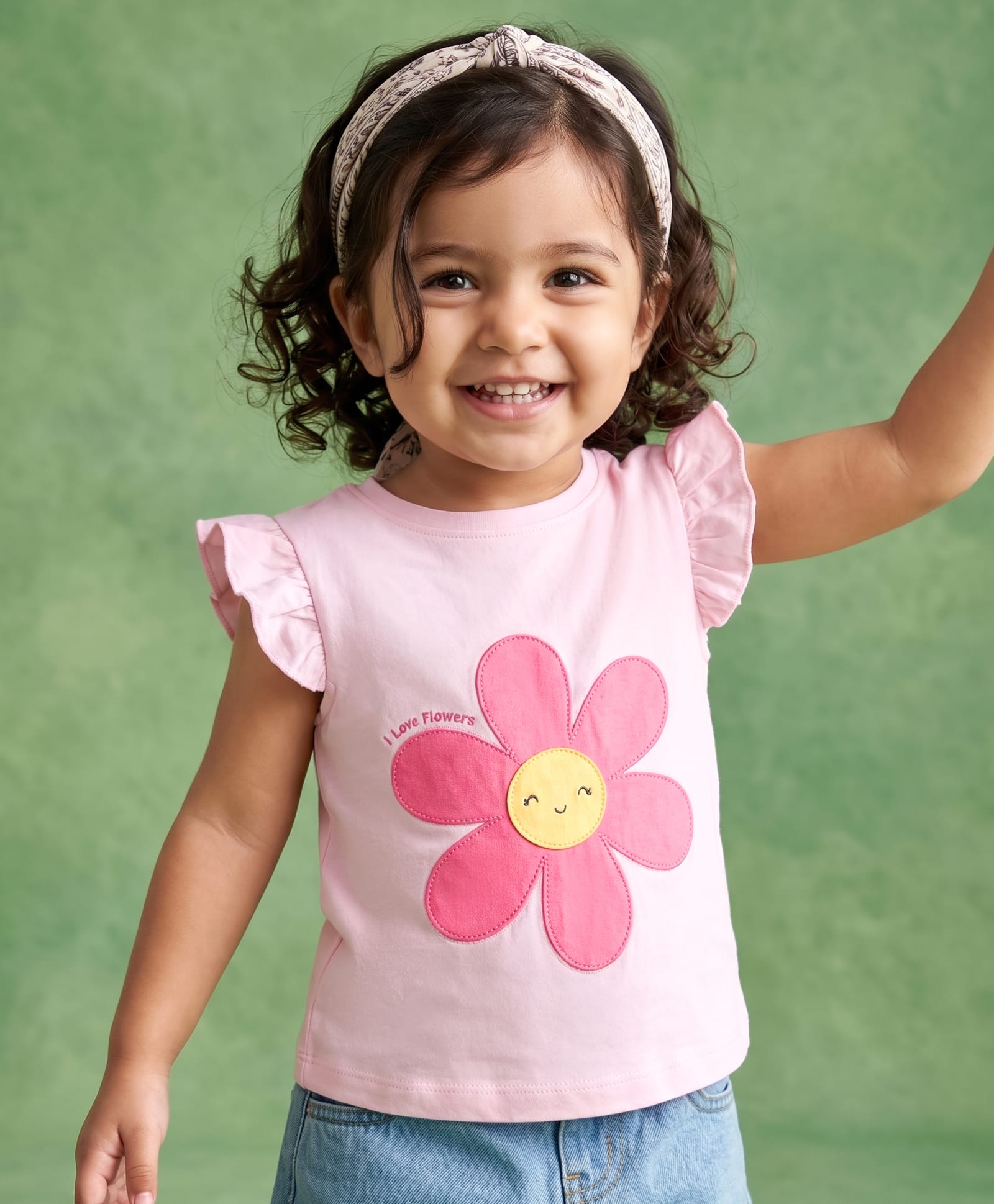 Babyhug Cotton Knit T-Shirt with Graphic Print and Ruffled Sleeves Pink 9-12 Months-image-33