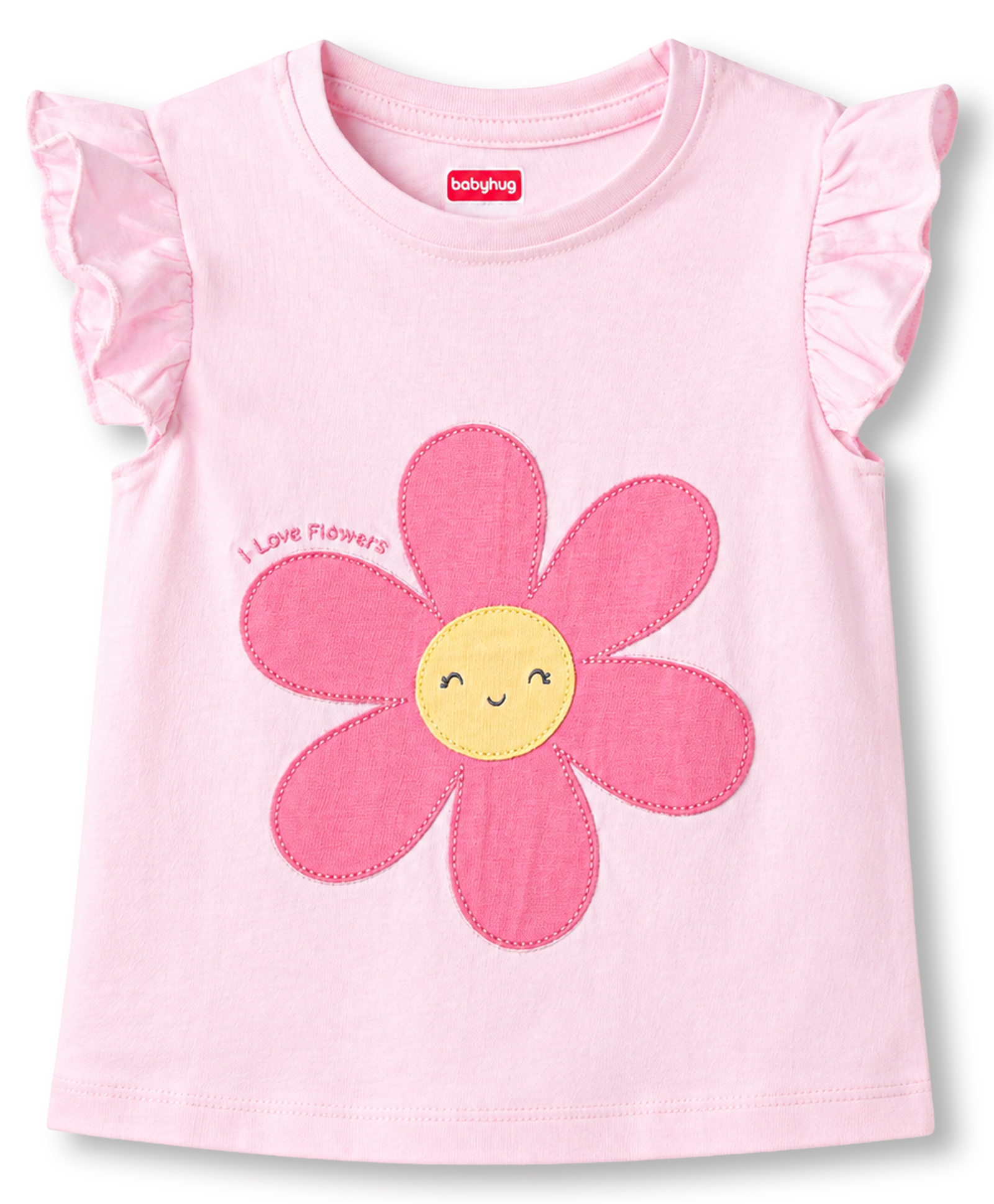 Babyhug Cotton Knit T-Shirt with Floral Patch and Frill Sleeves Pink 3-4 Years-image-26