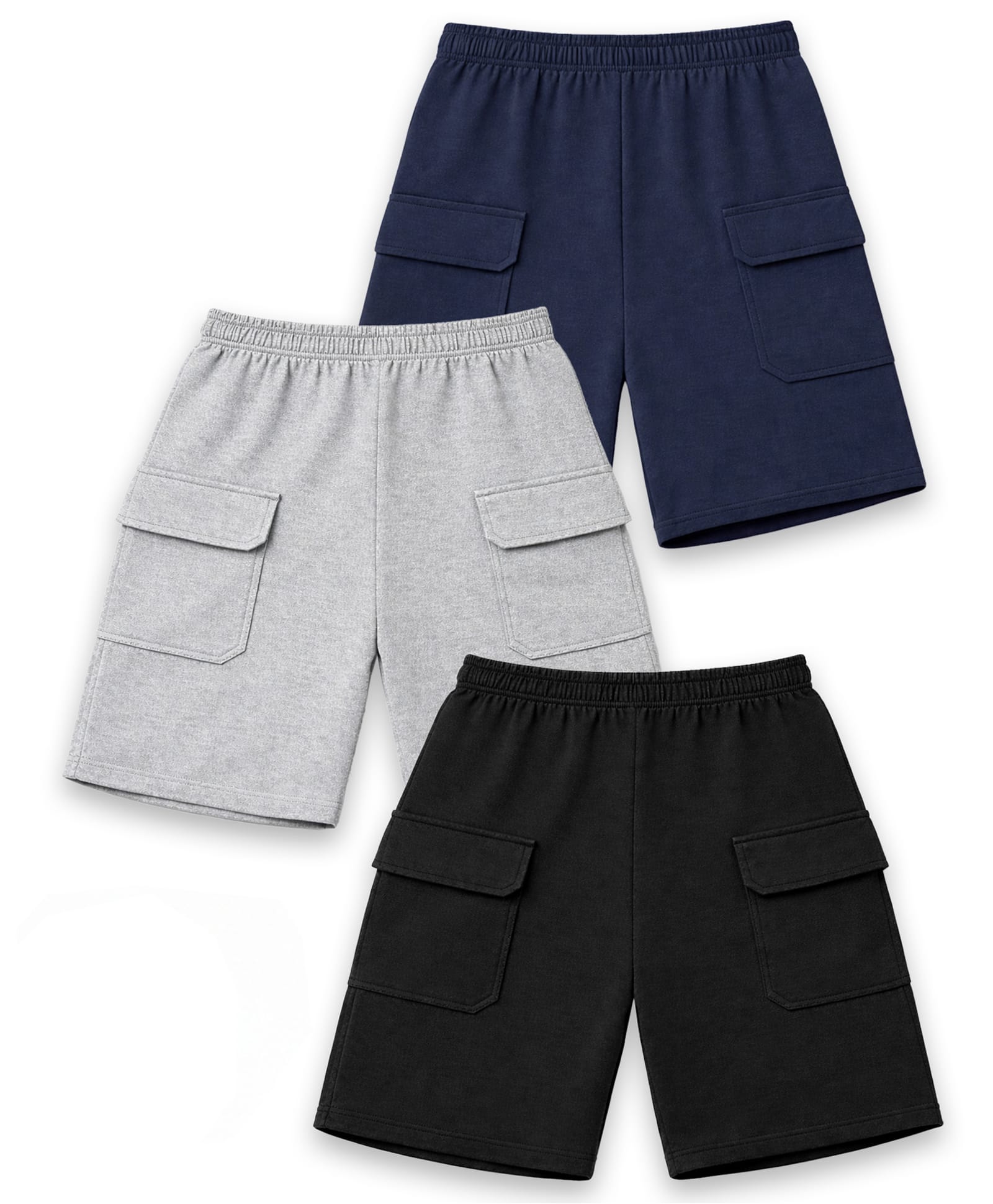 KUCHIPOO Cotton Blend Knit Pack Of 3 Solid Cargo Shorts - Multi Colour-picture-25