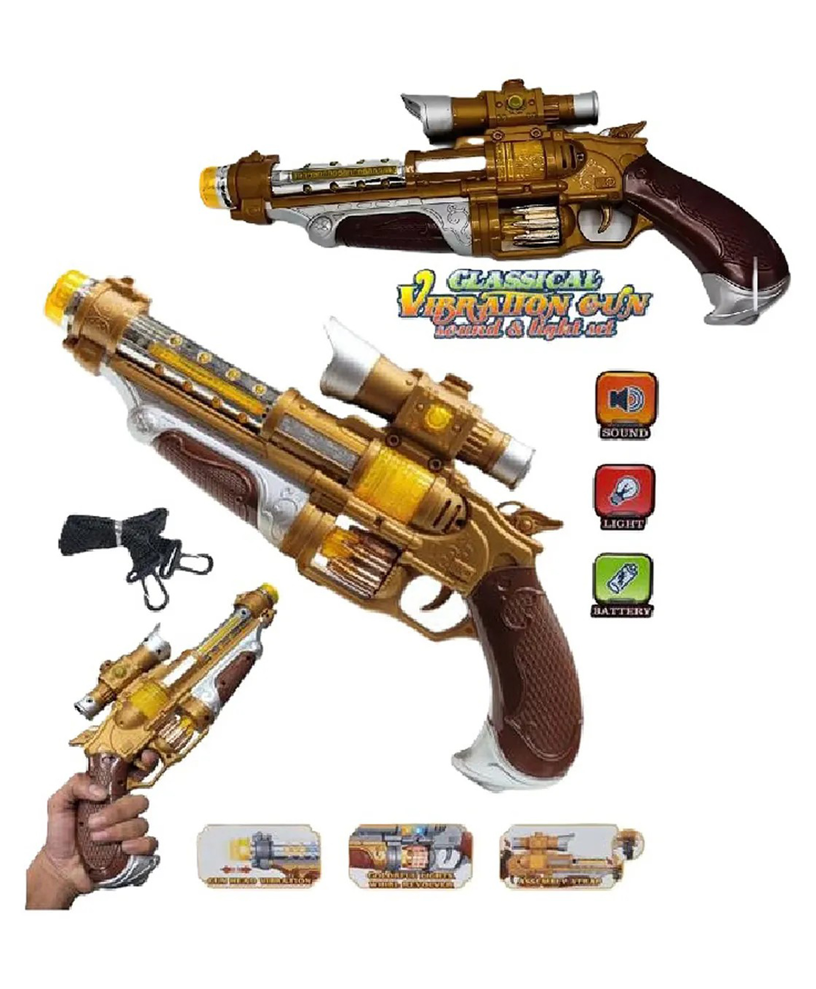 AKN TOYS Battery Operated Classical Vibration Light Sound Gun For kids color design may vary - PACK OF - 1 - ( COLOR MAY VARY )-image-43