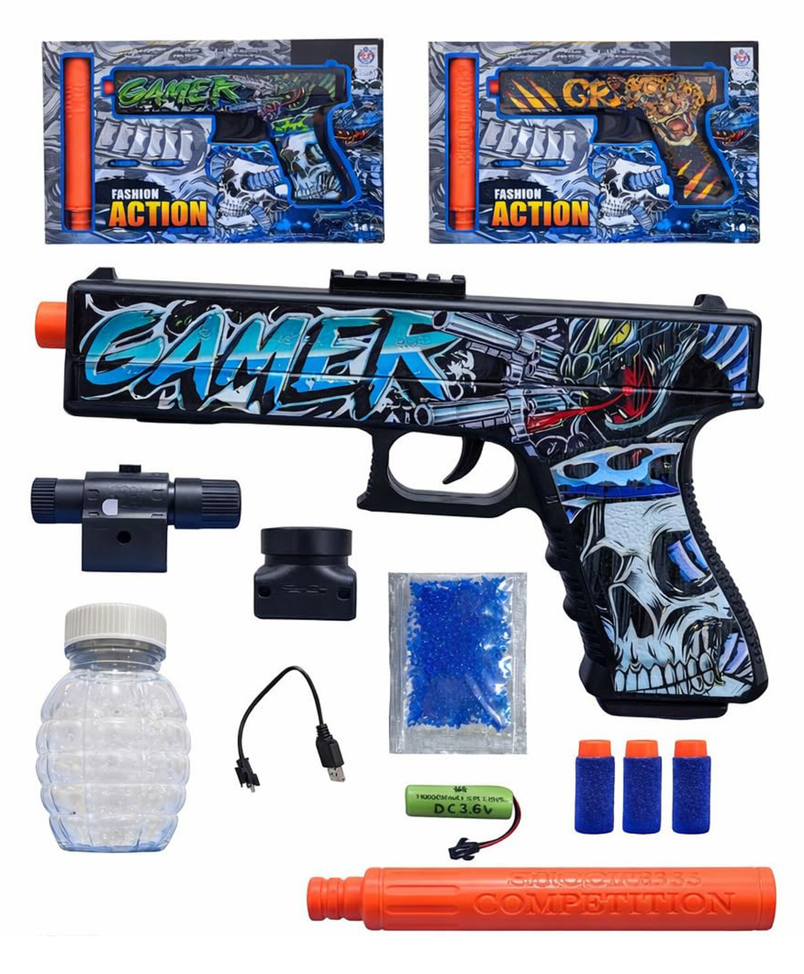 AKN TOYS Gel Blaster Pistol Toy Gun with Water Beads, Gamer Skull Design, Black, Includes Accessories, - PACK OF - 1 - ( COLOR MAY VARY )-image-36