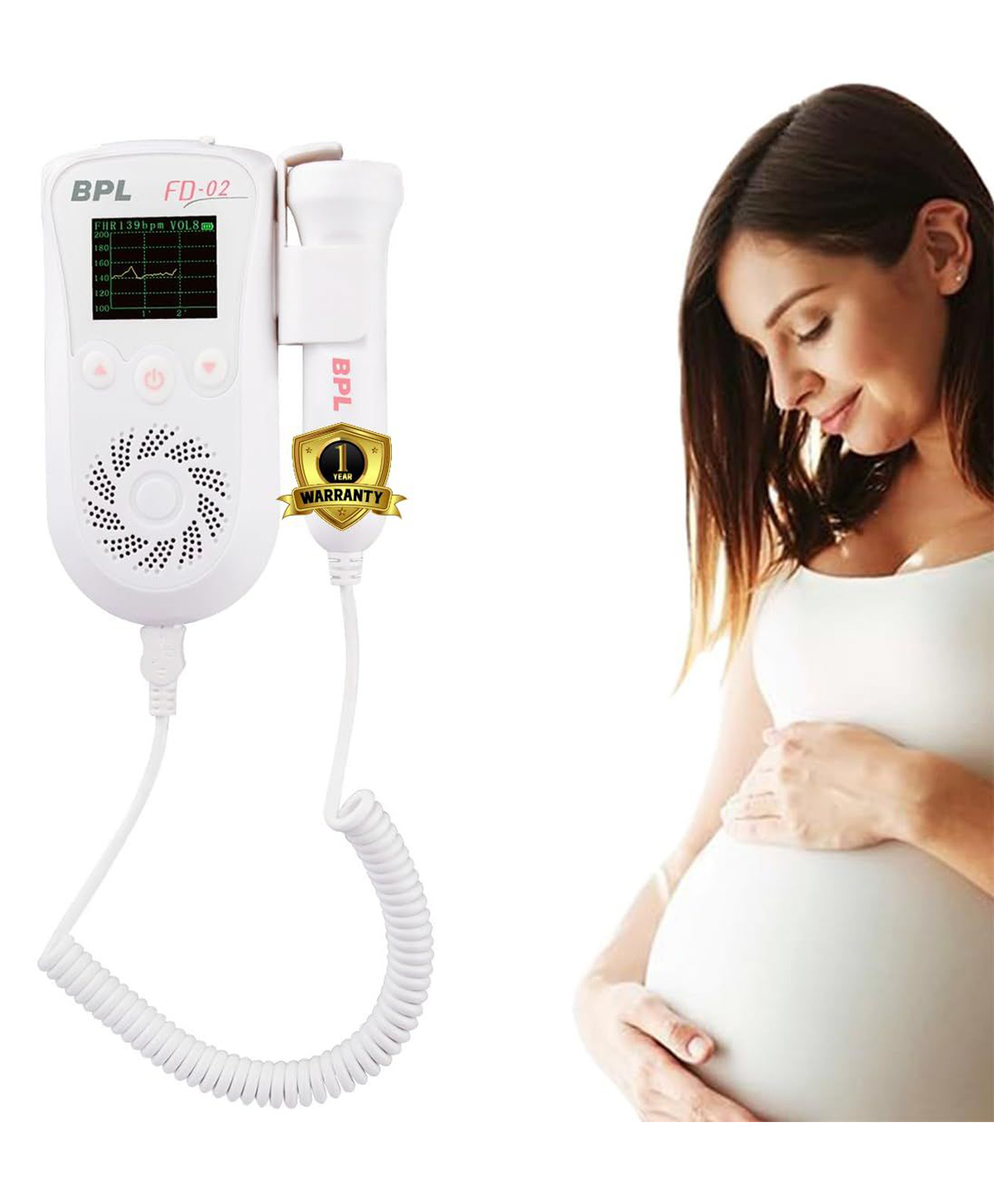 BPL Medical Technologies FD-02 Fetal Doppler Smart Noise Reduction & Heartbeat Detection Machine with in-Built Speaker for Home and Clinic Use - White-image-2
