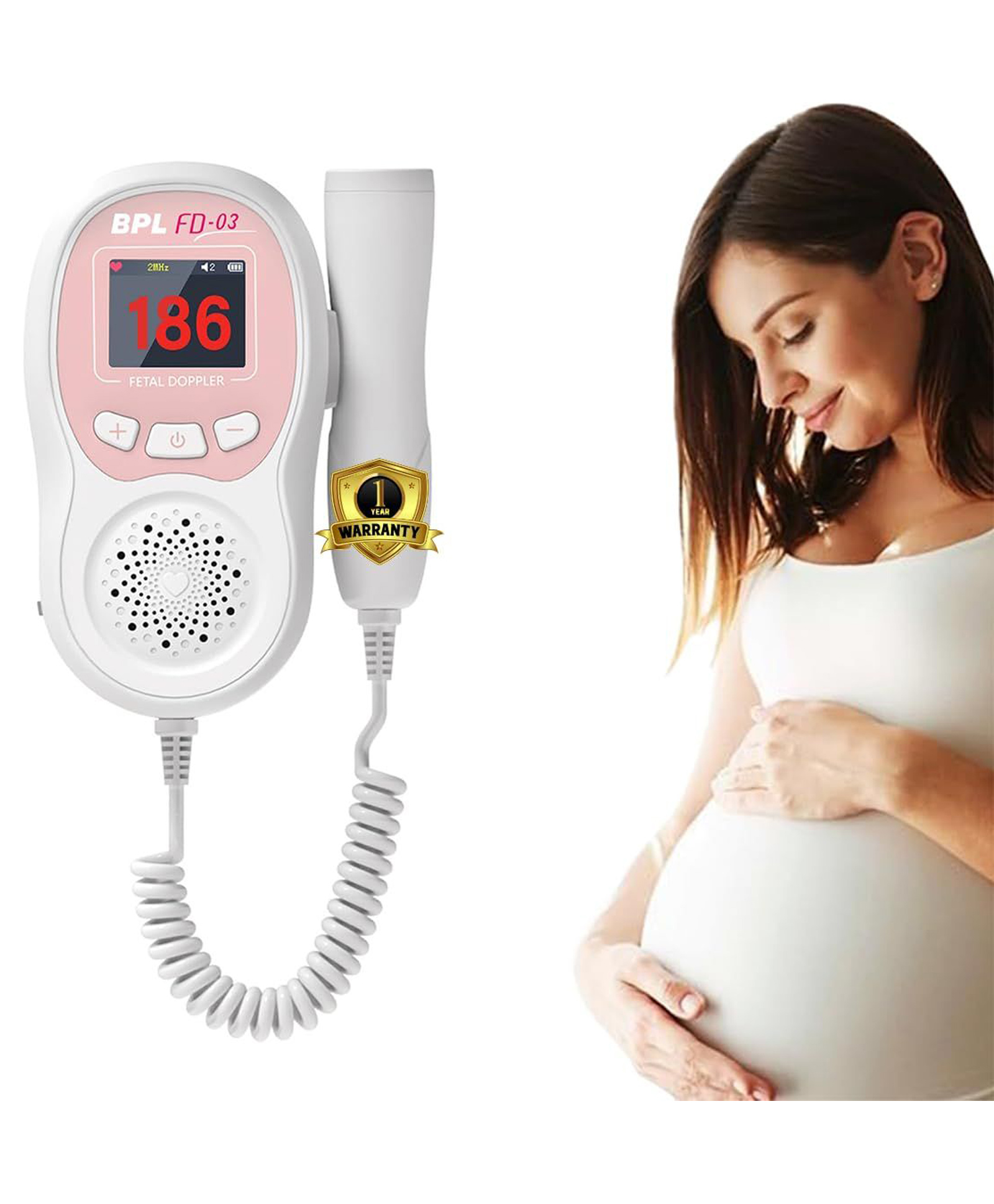 BPL Medical Technologies FD-03 Fetal Doppler Smart Noise Reduction & Heartbeat Detection Machine with in-Built Speaker for Home and Clinic Use - Pink & White-image-10
