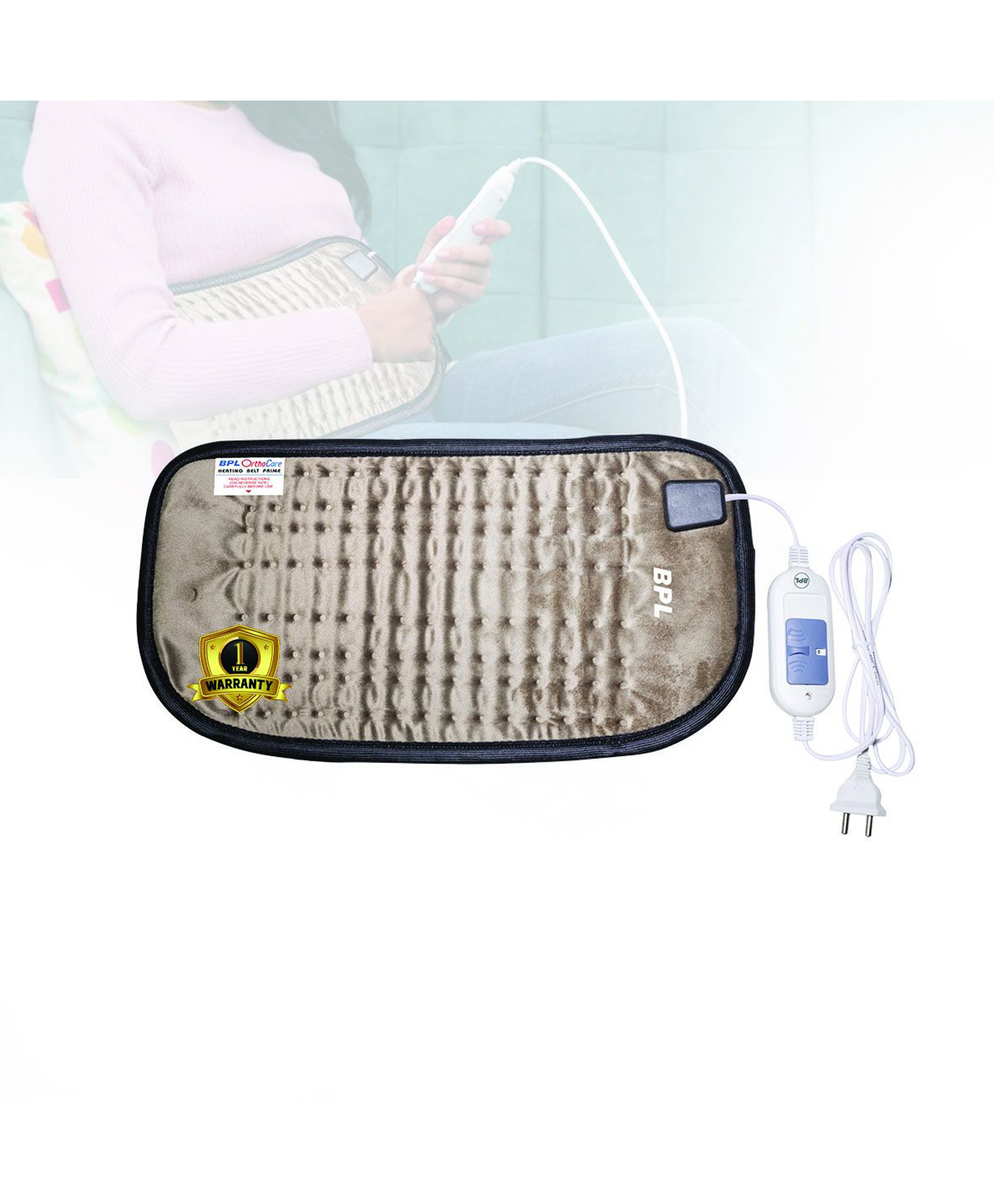 BPL Medical Technologies OrthoCare Orthopaedic Electric Heating Pad for Lower Back Pain, Lumbar, Shoulder & Knee Pain & Period Cramps Relief with Temperature Controller - Size - L - Velvet Brown-image-29