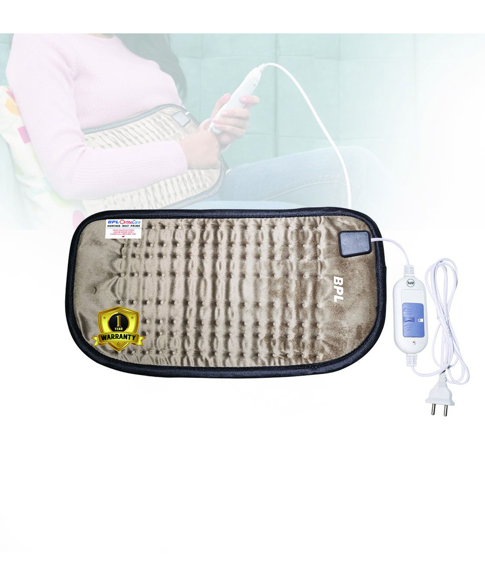 BPL Medical Technologies OrthoCare Orthopaedic Electric Heating Pad for Lower Back Pain, Lumbar, Shoulder & Knee Pain & Period Cramps Relief with Temperature Controller - Size - XL - Velvet Brown-image-6