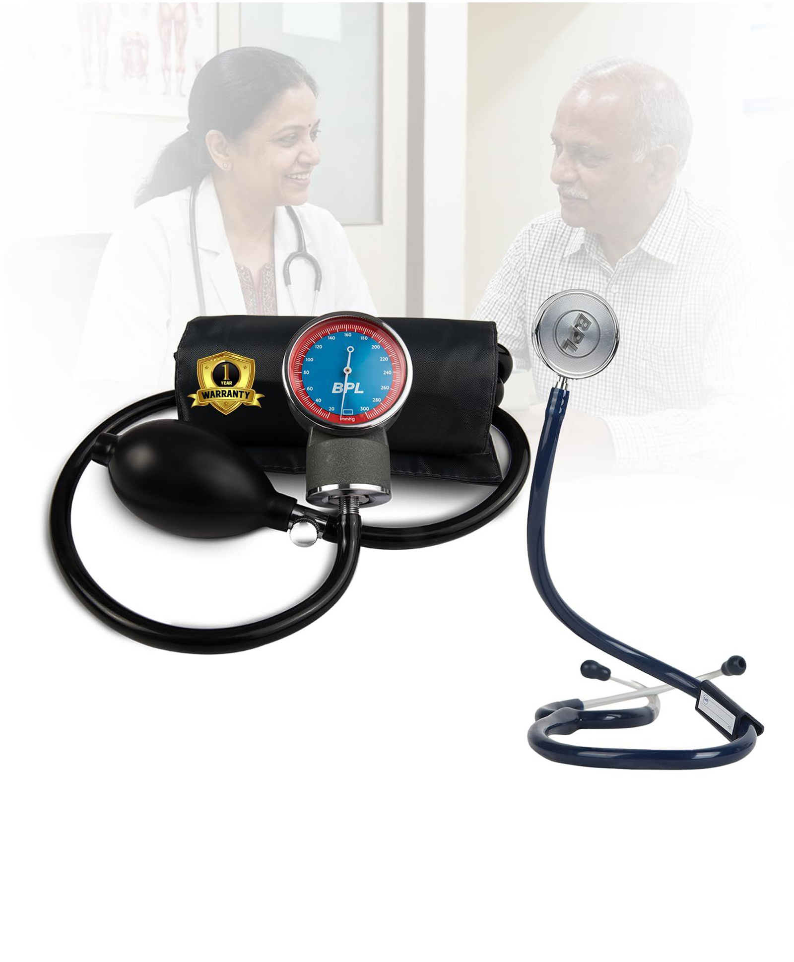 BPL Medical Technologies Manual Large Dial Aneroid Sphygmomanometer Blood Pressure Monitor with ST-02 Brass Stethoscope-image-6