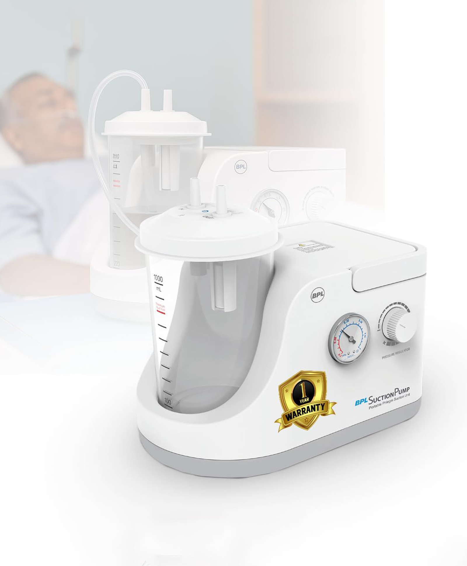 BPL Medical Technologies Portable Phlegm Suction Pump Machine with 1L Jar for Home, Clinic, Dentist and Hospital Use - 1 Year Warranty - White-image-45
