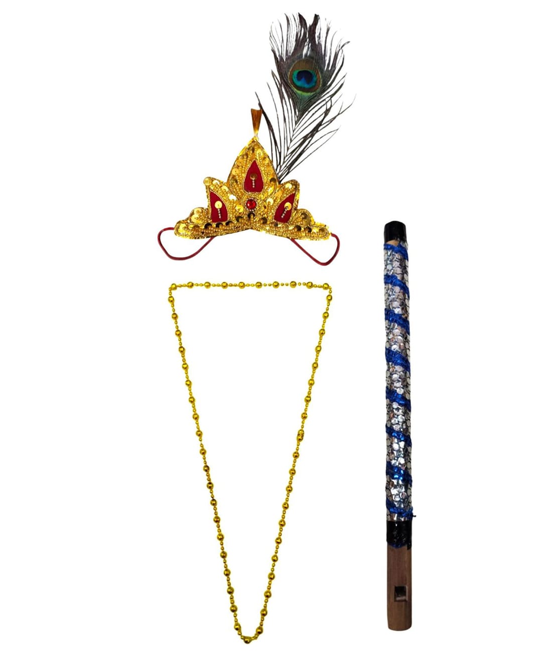 BookMyCostume Shri Krishna Costume Set With Mala Mor Pankh & Bansuri - Multi Colour-image-25