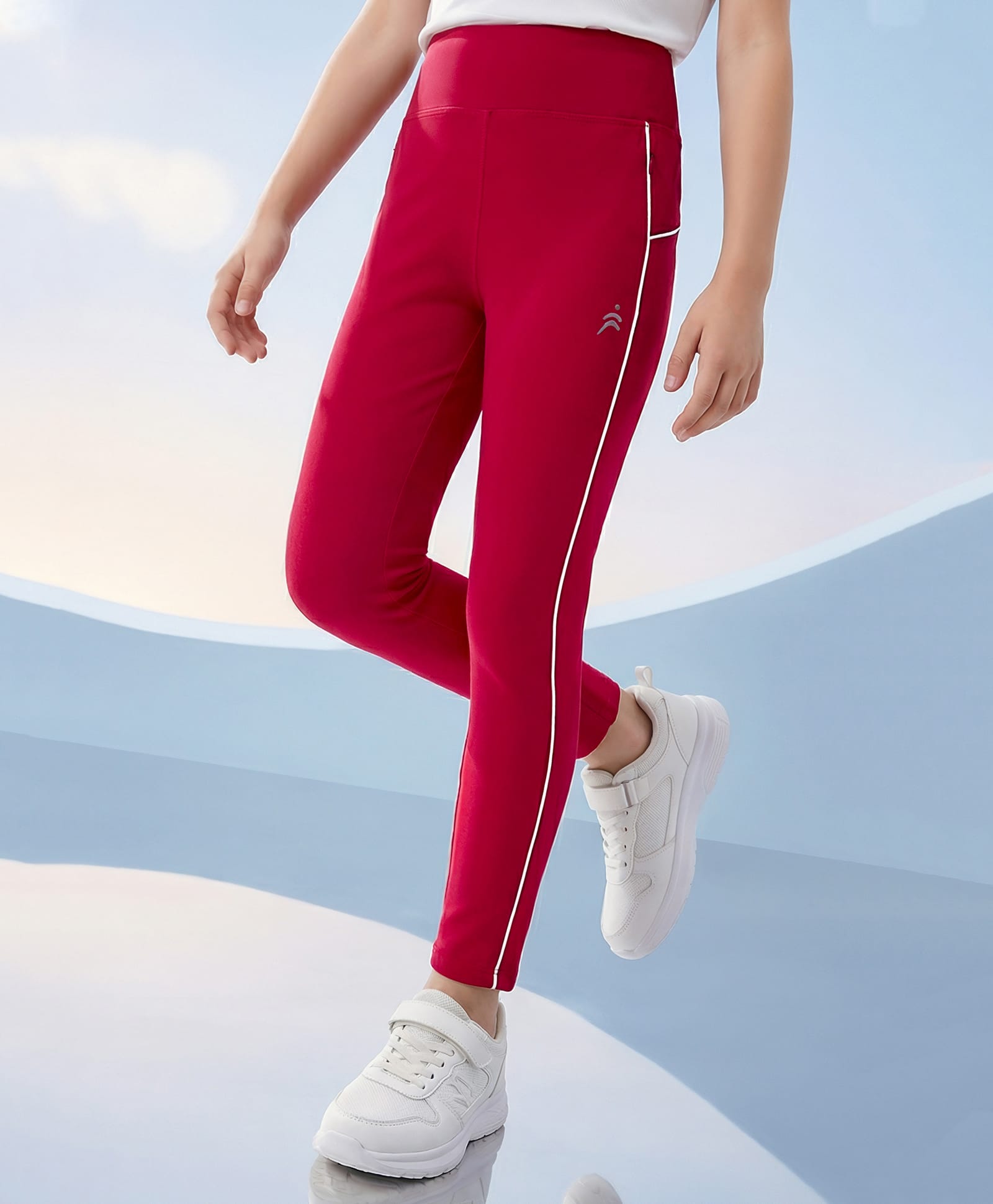 Pine Active Knit Full Length Leggings With Logo Print- Red-image-15