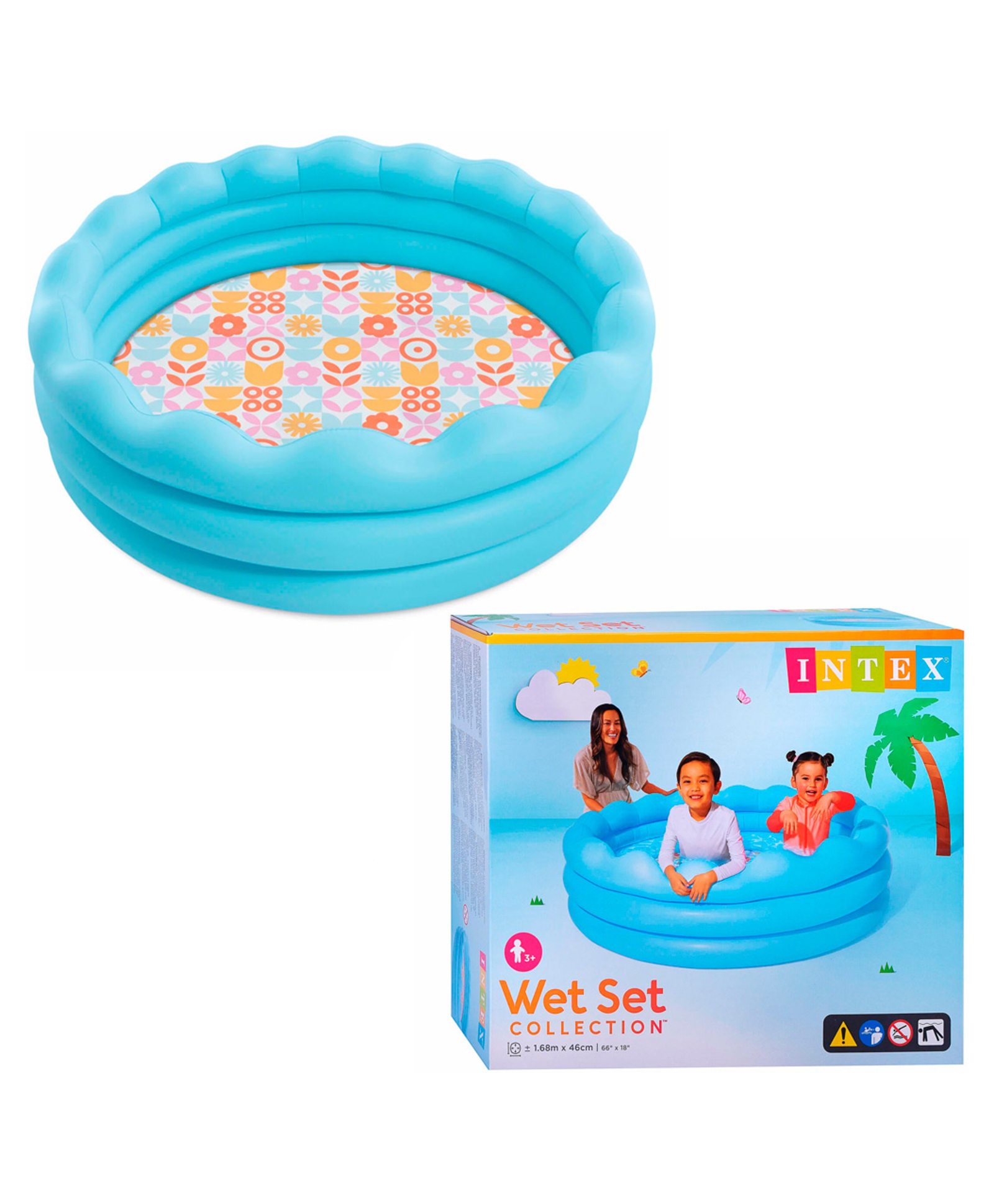 INTEX Wavy Edge Inflatable Kids Pool Vinyl Swimming Pool with Retro Floral Floor, Age 3+ Years Multicolor-image-17