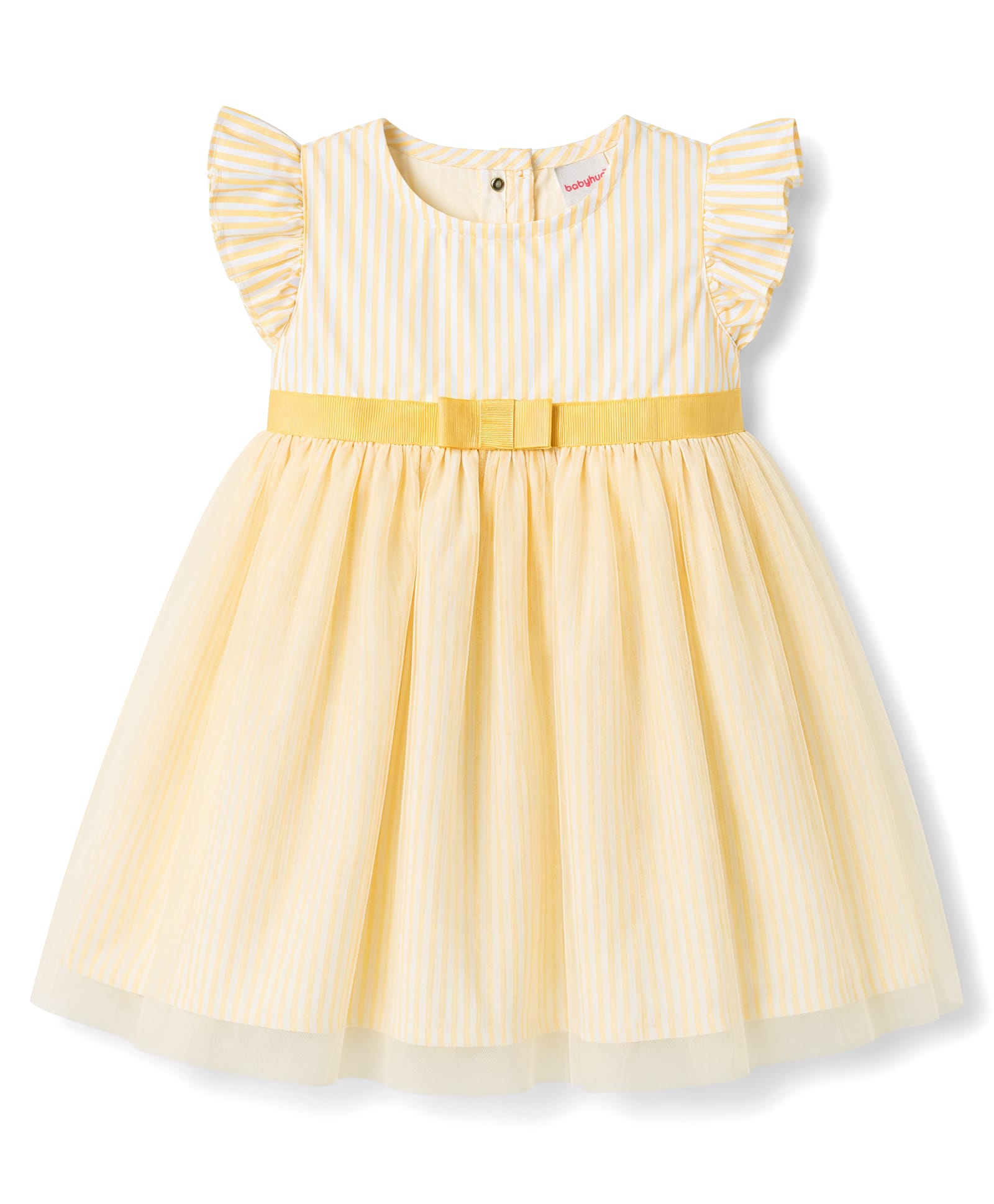 Babyhug Cotton Woven One Piece Dresses/Frocks with Ruffled Sleeves and Striped Pattern Orange 6-9 Months-image-8