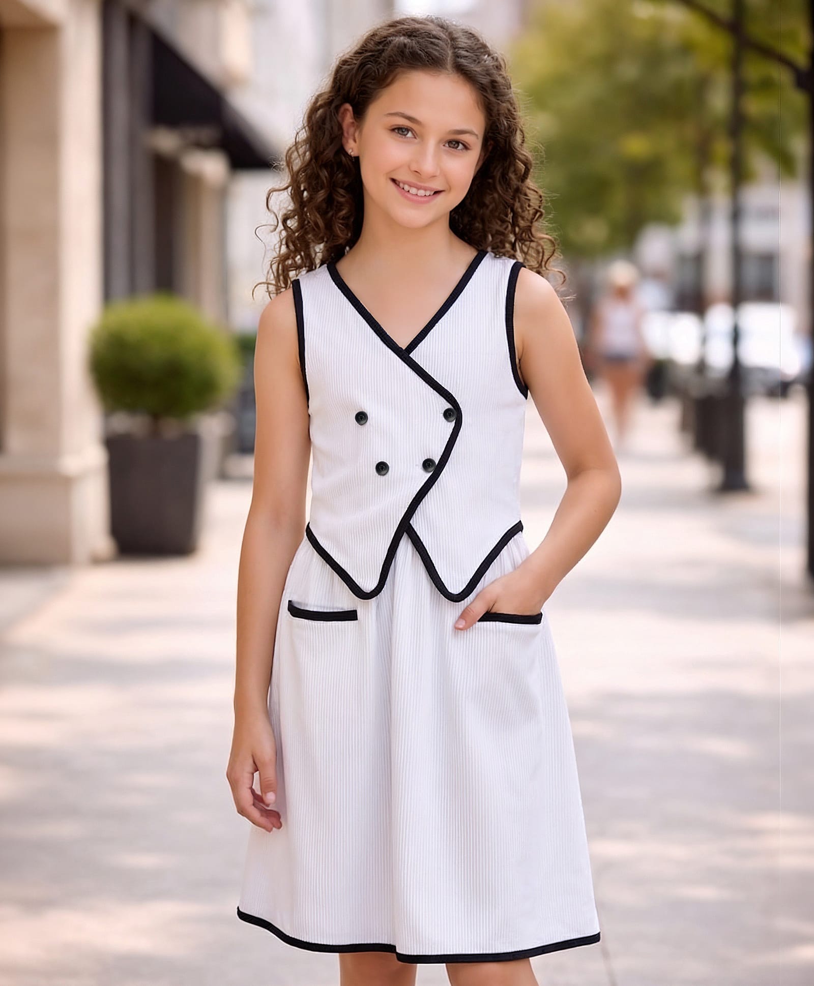 Arias Cotton Knit Sleeveless Solid Color Frock - White-image-43