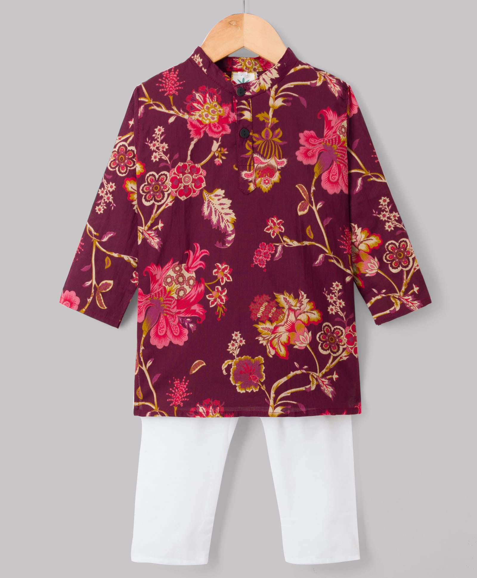 TEENTAARE Cotton Woven Full Sleeves Kurta Pyjama Set with Floral Print - Red-picture-20