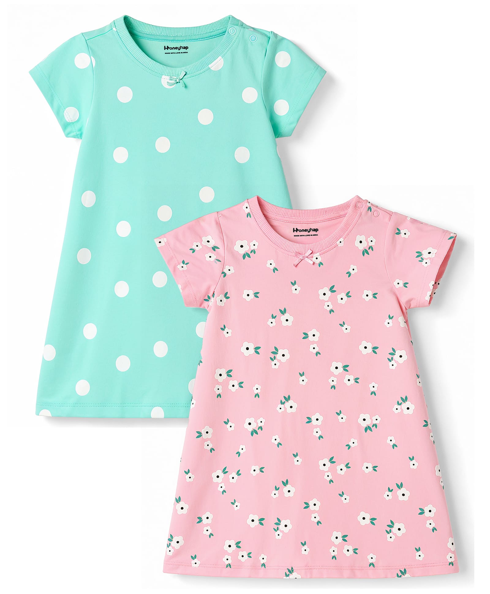 Honeyhap Premium 100% Cotton Half Sleeves Bio Finish Floral Printed Nighty Pack of 2 - Beach Glass & Orchid Pink-image-8