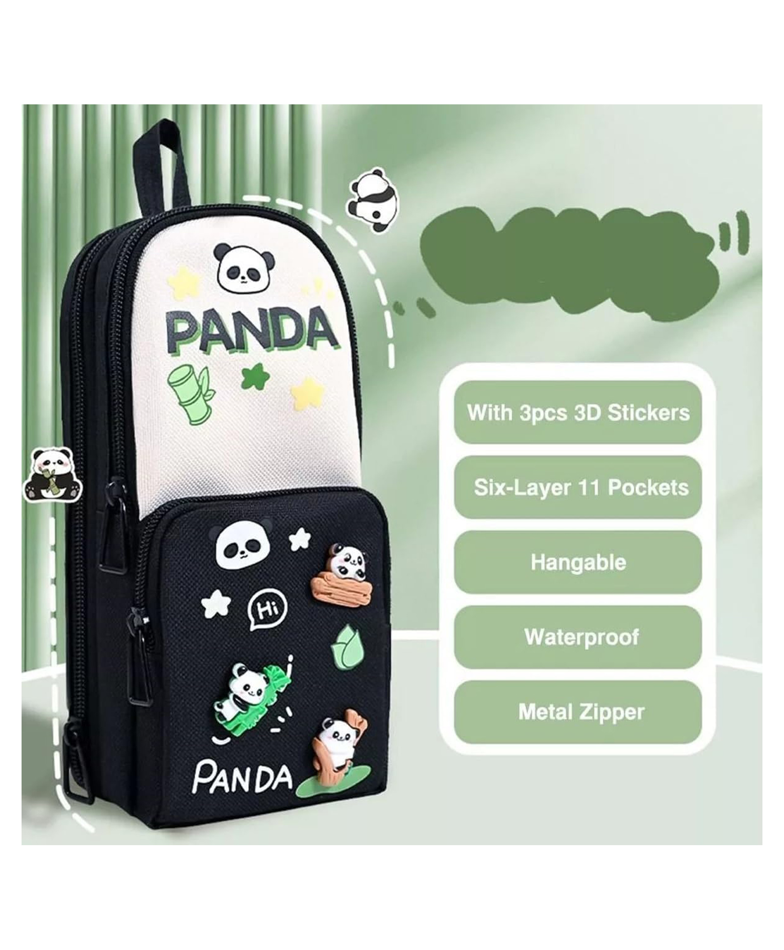 Azhari Panda Pencil Case 6 Layer With 3 Compartment Cute Aesthetic for Boys & Girls Large Capacity Pencil Pouch for School Kids - Black-image-11