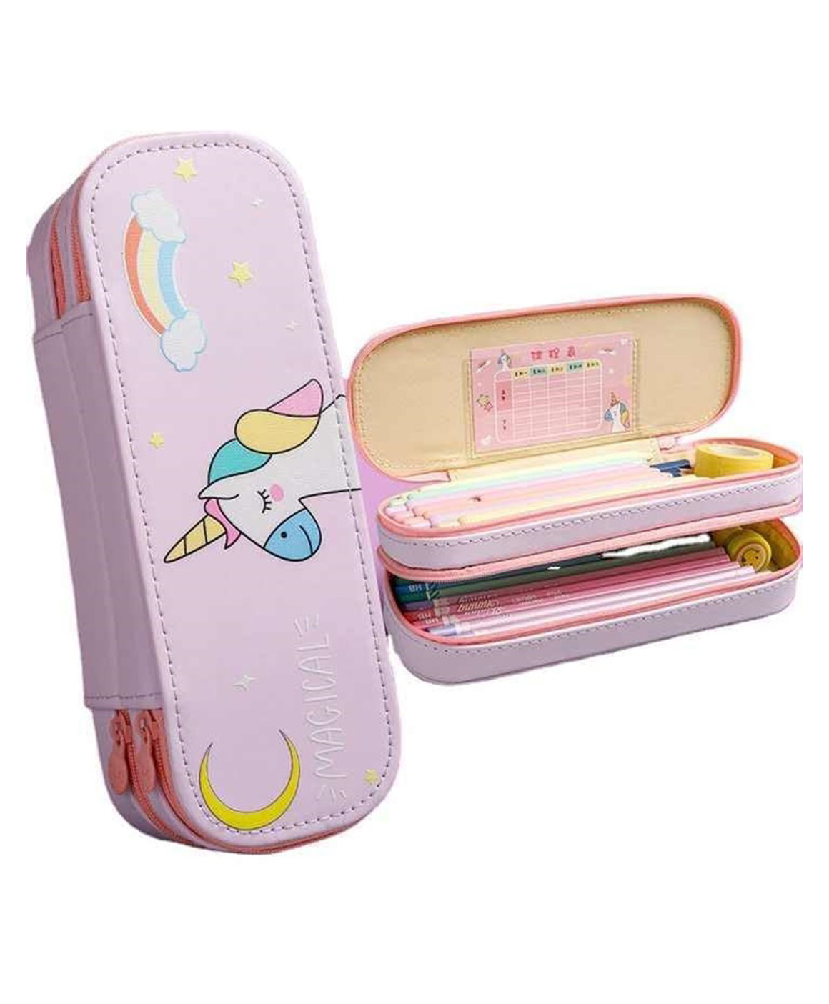 Azhari Unicorn Pencil Case Double-Layer Stationery Box Storage Pen and Pencil Pouch for kids Pack of 1 Color & Design May Vary-picture-23