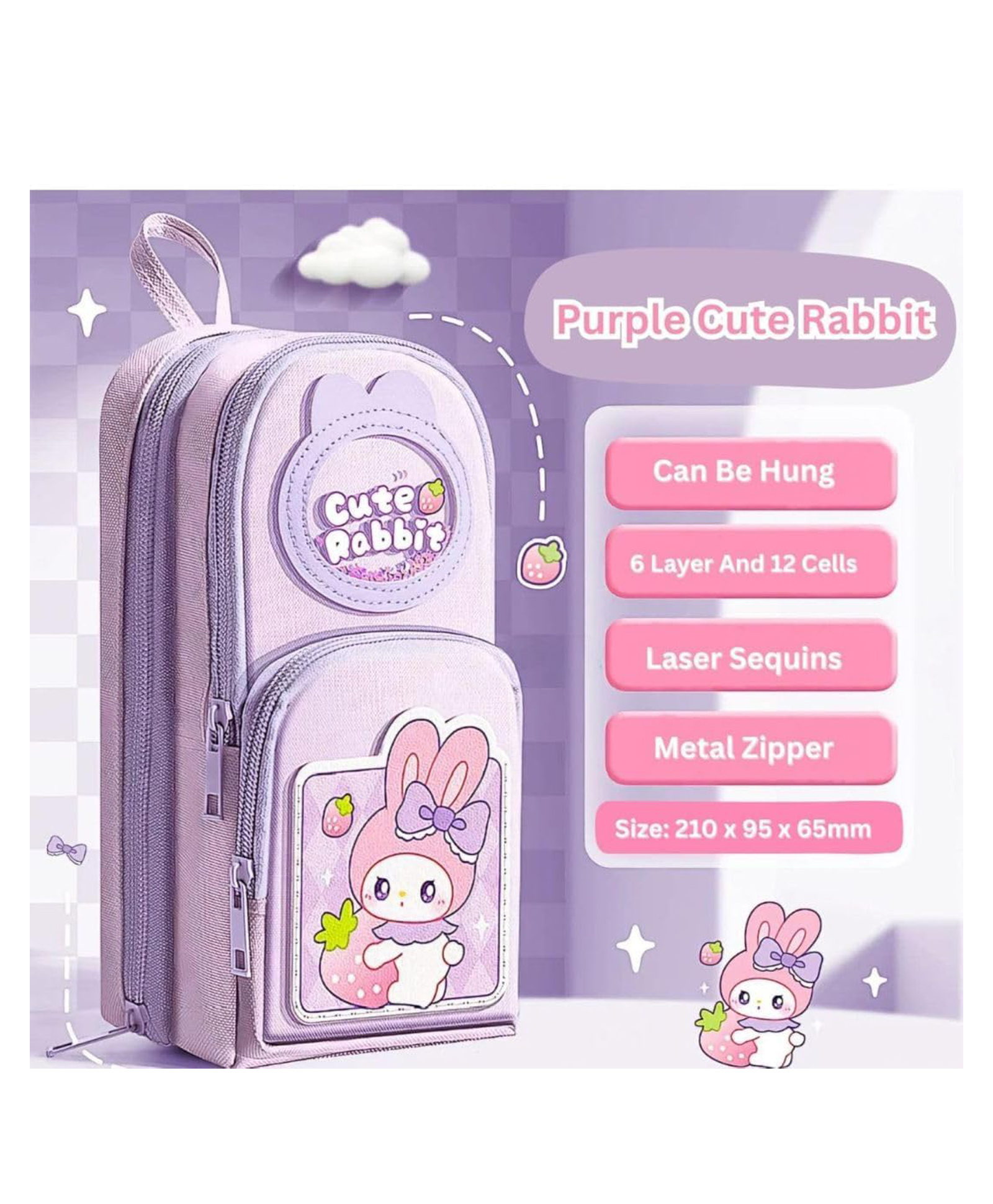 Azhari Cute Rabbit 3 Compartment Large Capacity Cute Pencil Case, Large Capacity & Multifunctional Stationery Organizer for School, Office - Pack of 1-image-40