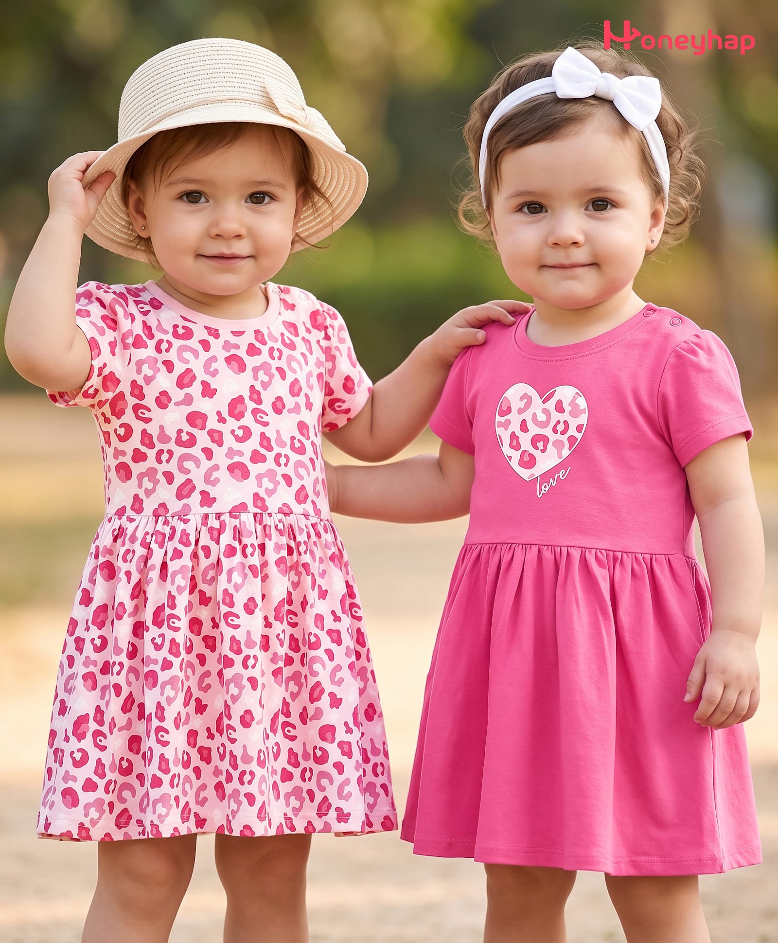 Honeyhap 100% Cotton Knit Half Sleeves Hearts Embroidered Frocks With Bio Finish Pack Of 2 - Pink Marshmallow & Azalea Pink-image-28