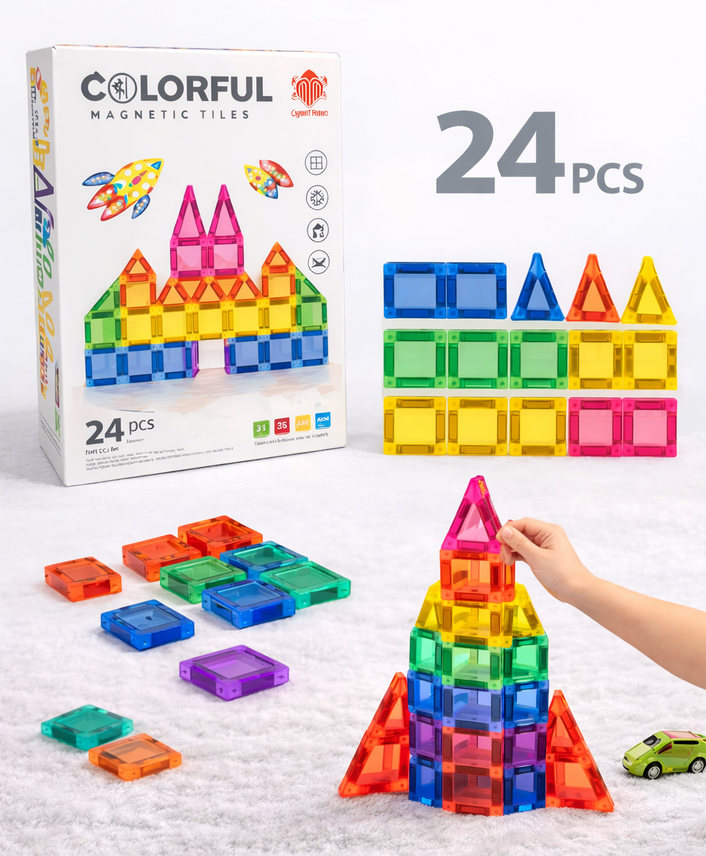 NEGOCIO Magnet Tiles Building Blocks for Kids - 24 Pieces-image-32