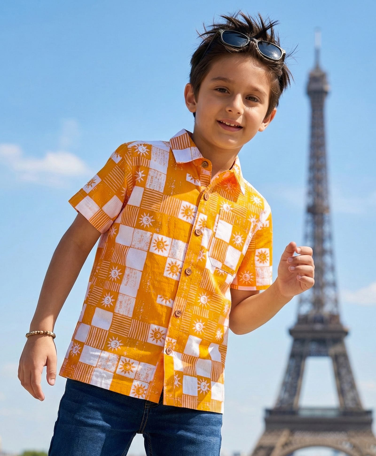 Arias 100% Cotton Woven Half Sleeves Sun Printed Shirt - Yellow-image-5