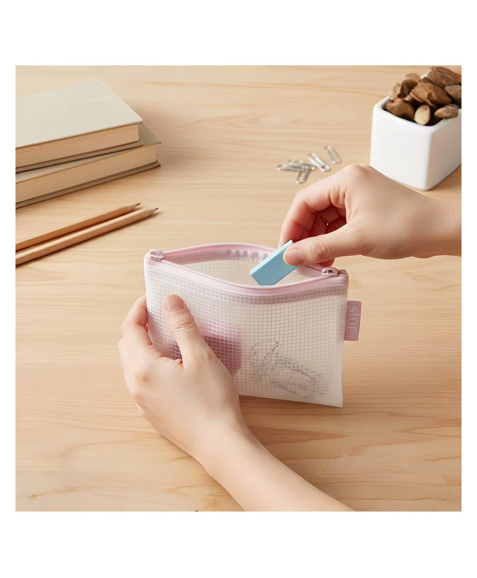 STOR Pink Mini Zipper Pouch for Travel & Office | Multipurpose Storage Pouch, Utility Organizer | Everyday Essentials Case-image-47