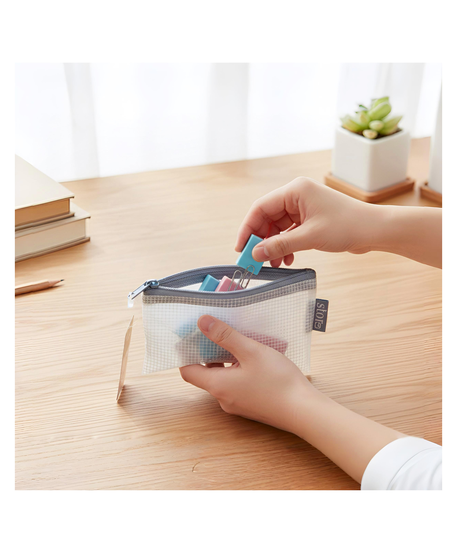 STOR Blue Mini Zipper Pouch for Travel & Office | Multipurpose Storage Pouch, Utility Organizer | Everyday Essentials Case-image-13
