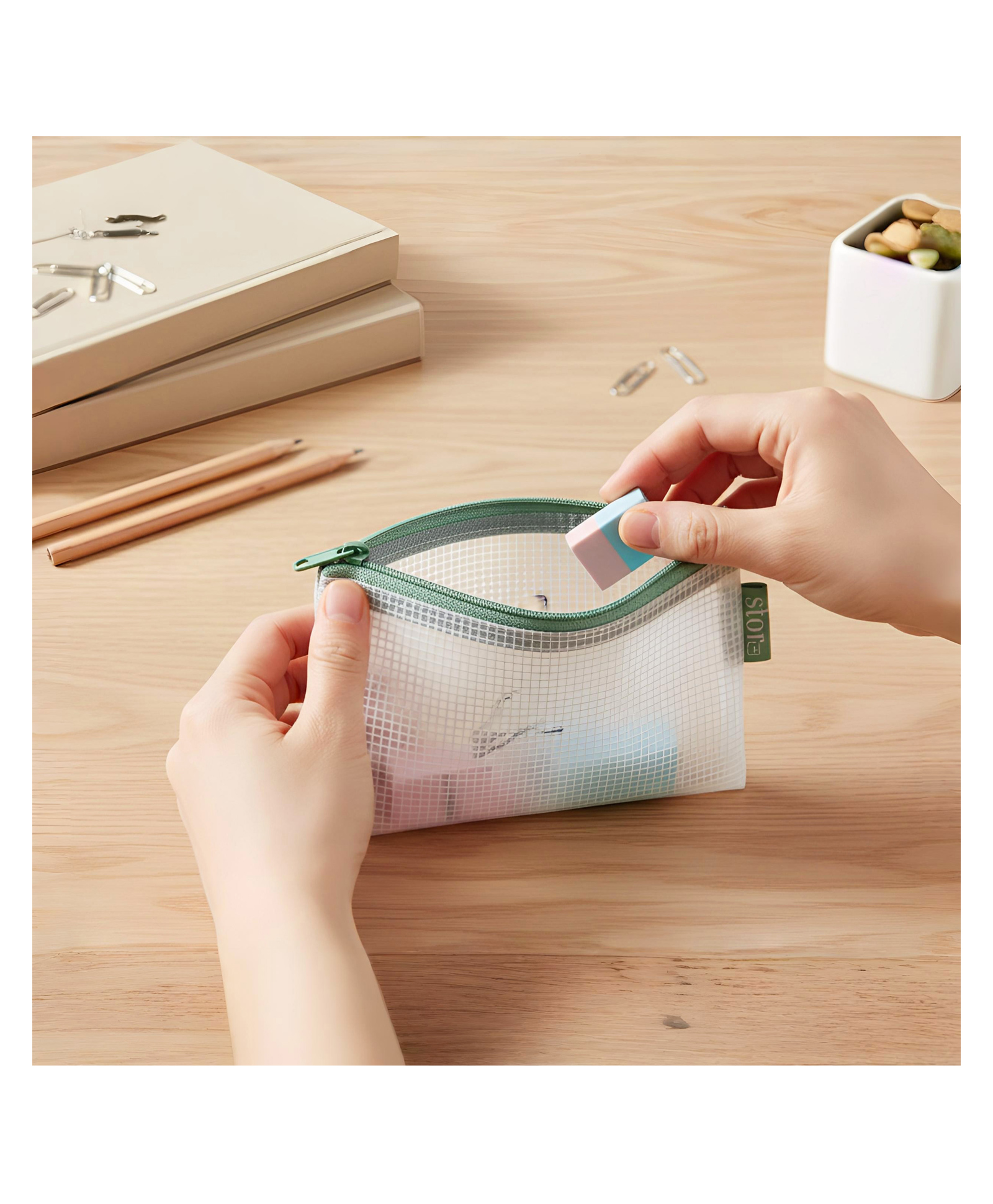 STOR Green Mini Zipper Pouch for Travel & Office | Multipurpose Storage Pouch, Utility Organizer | Everyday Essentials Case-picture-13