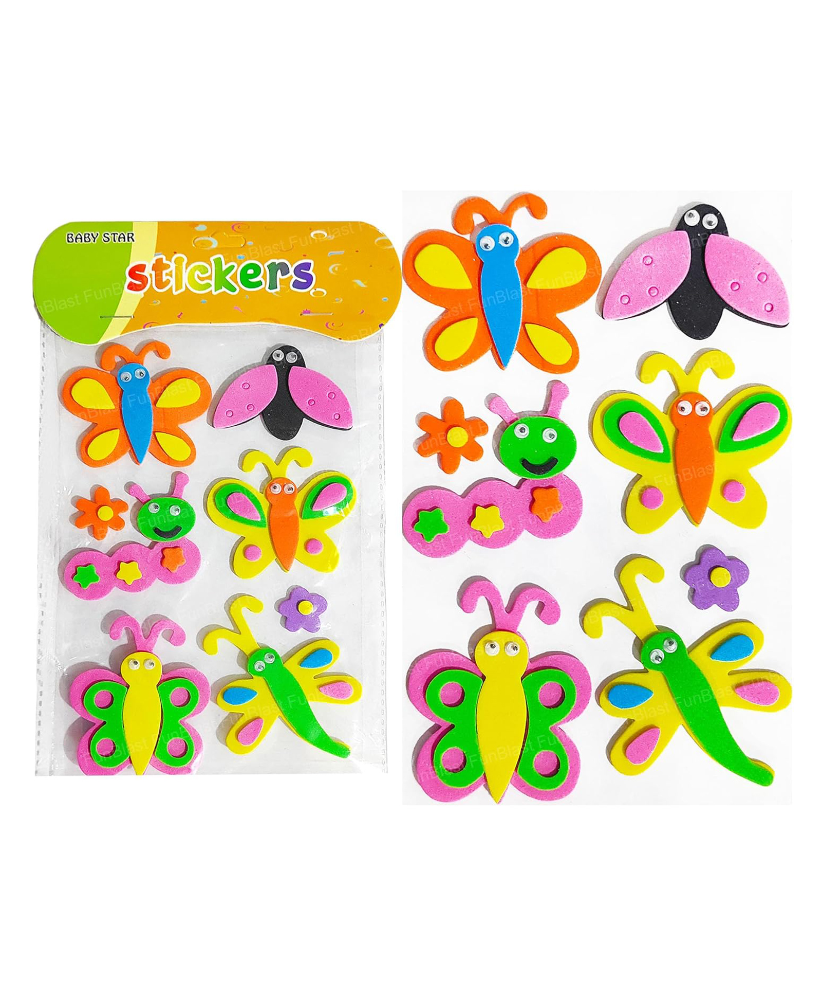 FunBlast Colorful Butterfly Shaped 3D Self-Adhesive Puffy Stickers for Kids - Pack of 6-picture-19