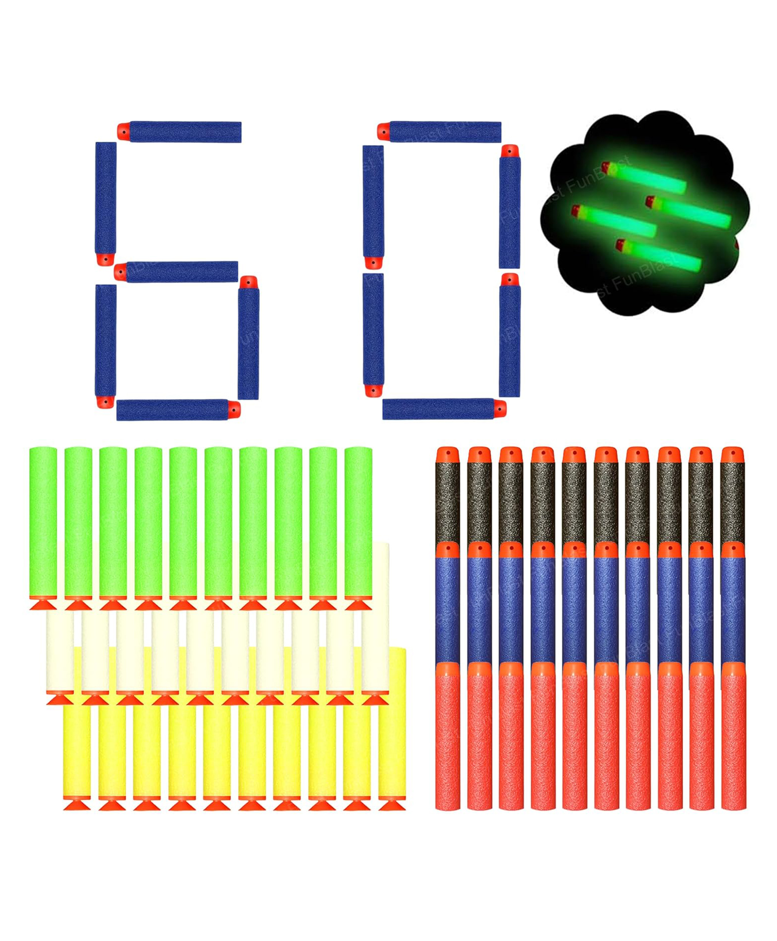 FunBlast Glow in Dark Foam Bullets for Kids Pack of 60 Bullets (Multicolor)-image-35