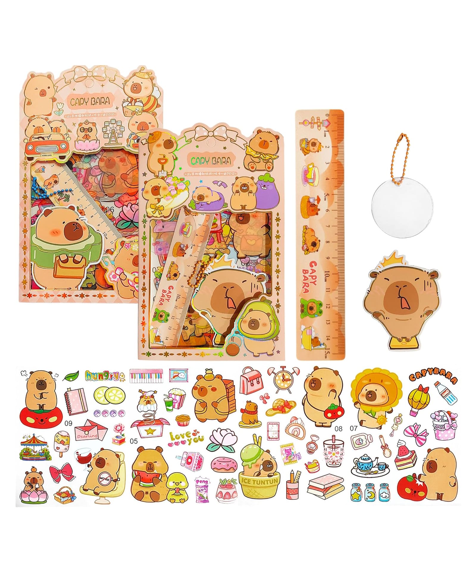 FunBlast Capybara Shaped Self-Adhesive Stickers with Bookmarks and Keychain for Students Pack of 8 Sheets, 112+ Stickers (Multicolor)-image-47