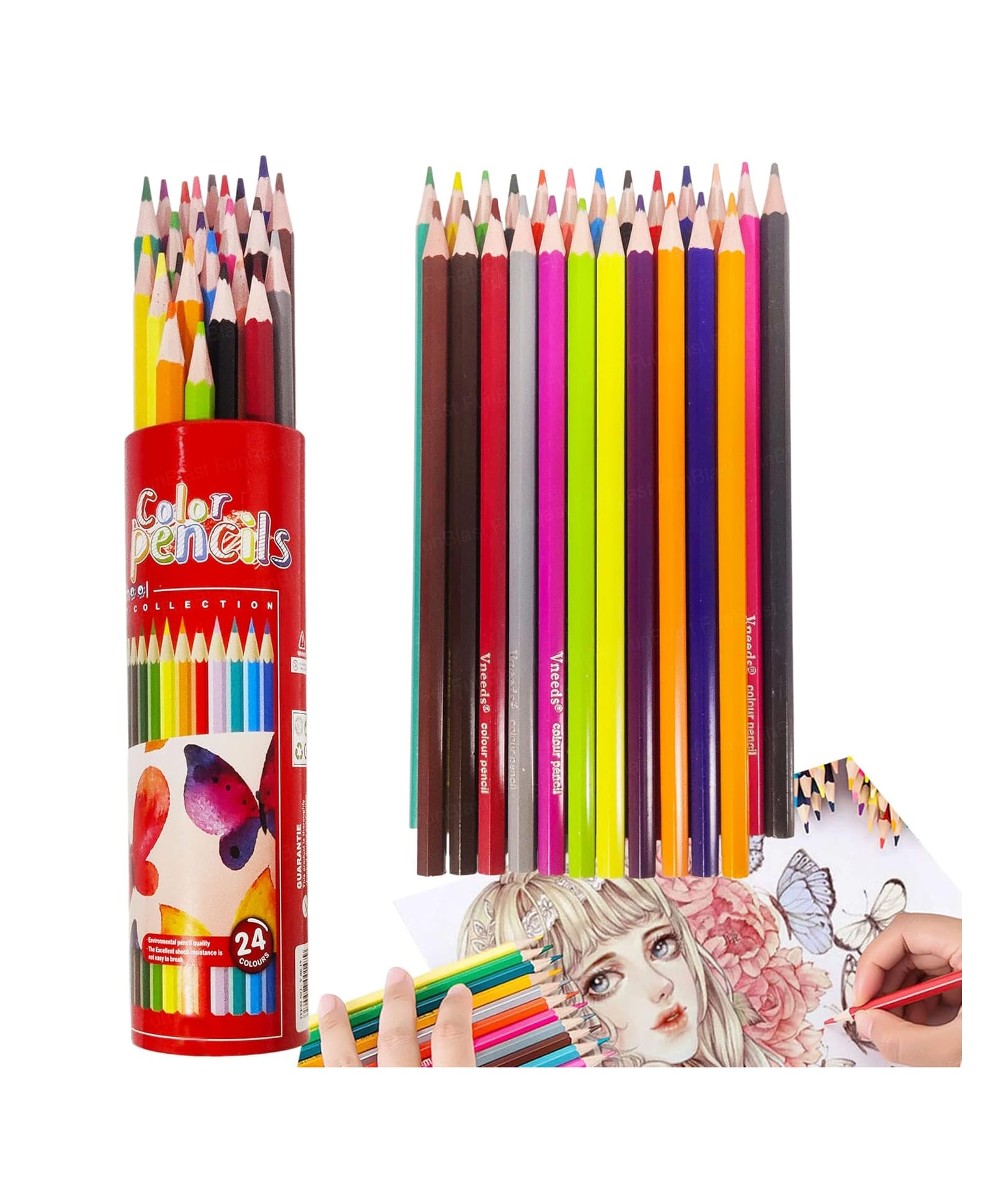 FunBlast Soft Wax Color Pencils for Drawing Pack of 24 Pcs Color Pencils (Random Color Box)-image-2