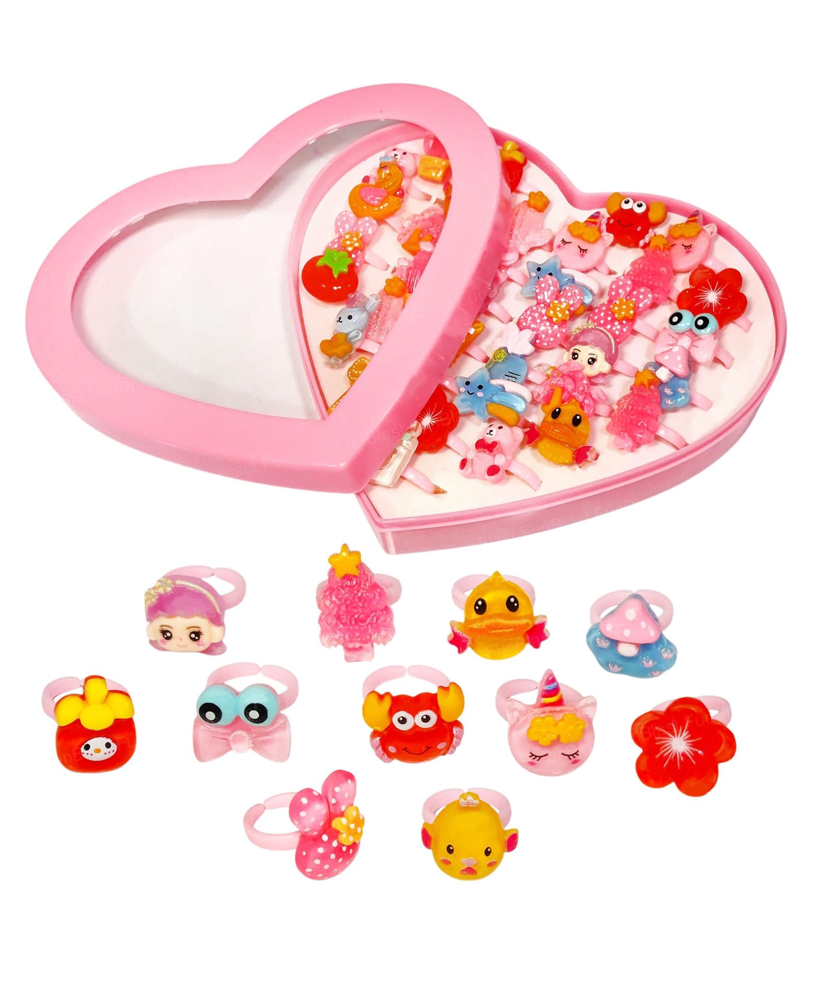 FunBlast Adjustable Cartoon Shaped Ring with Heart Shaped Box for Girls Pack of 36 Ring (Multicolor)-picture-16
