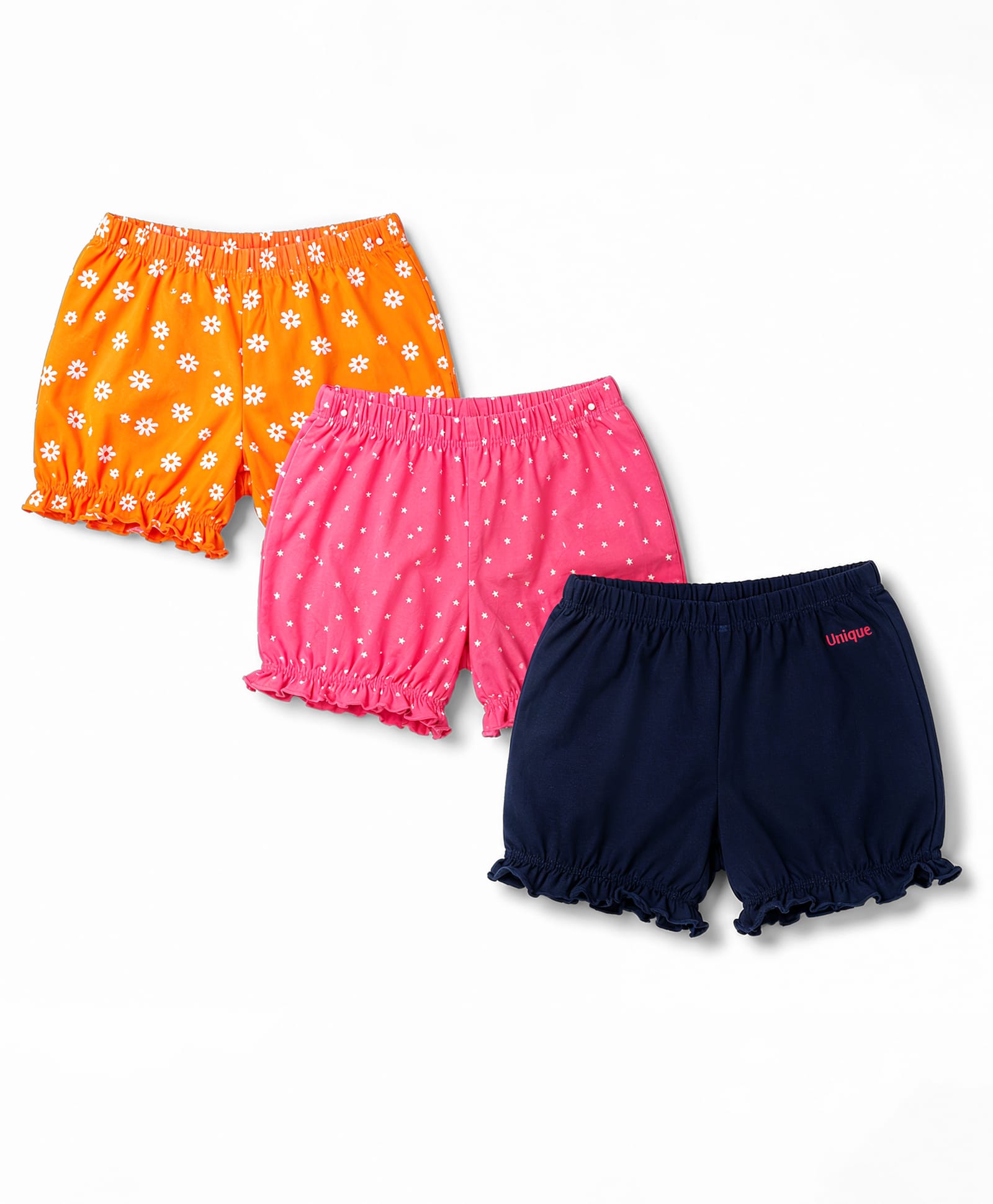Pine Kids Cotton Lycra Knit Bloomers With Floral & Star Print Pack of 3 - Multicolor-image-47
