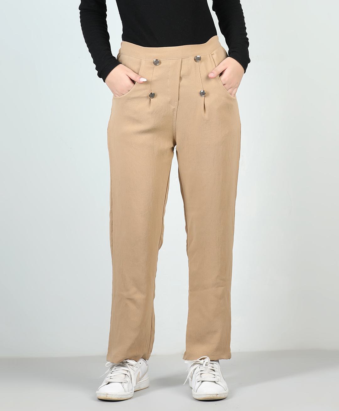 Cutiekins Cotton Woven Button Detailed Trousers - Beige-picture-11