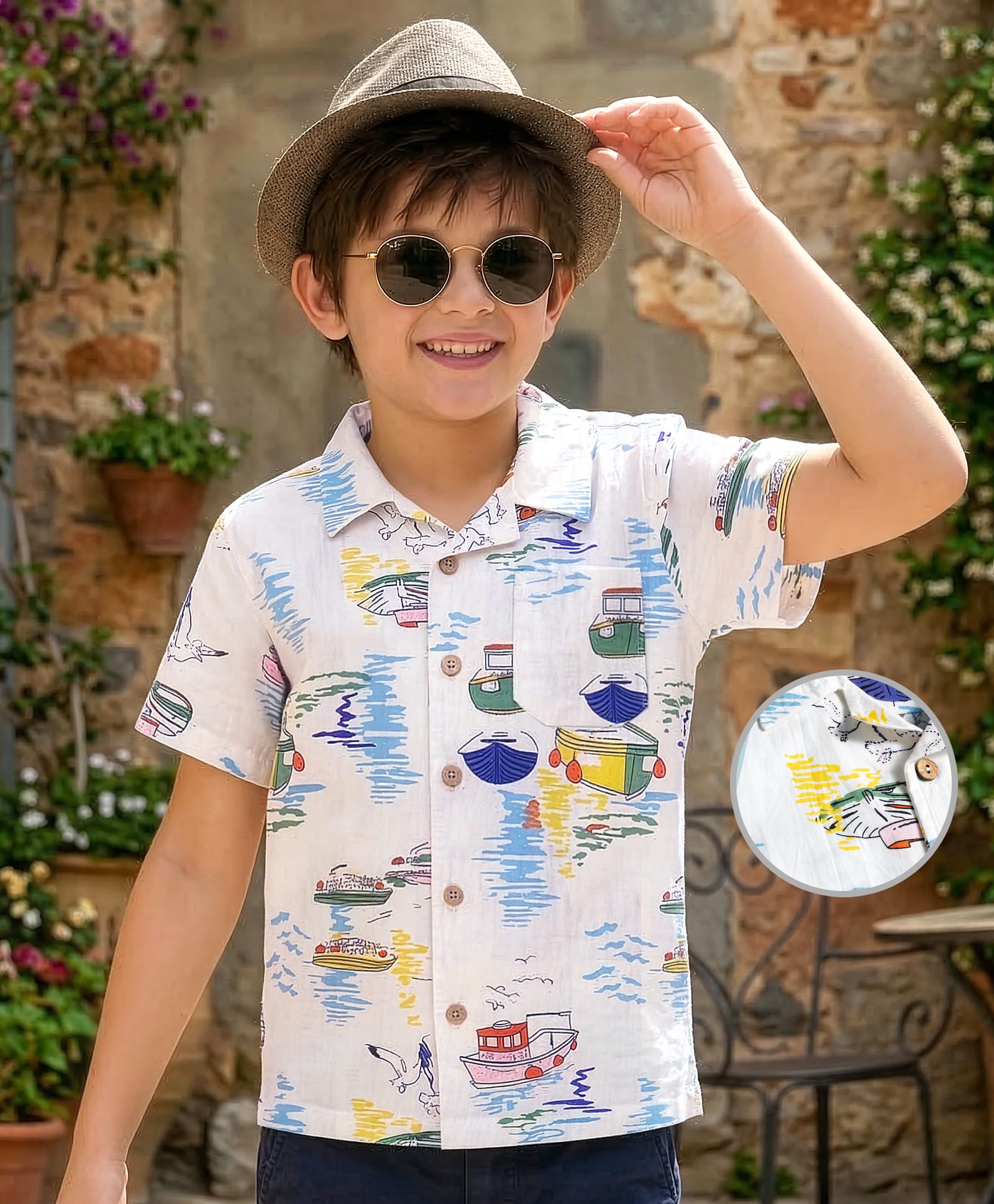 Arias 100% Cotton Woven Half Sleeves Nautical Theme Printed Shirt - Multicolour-image-18
