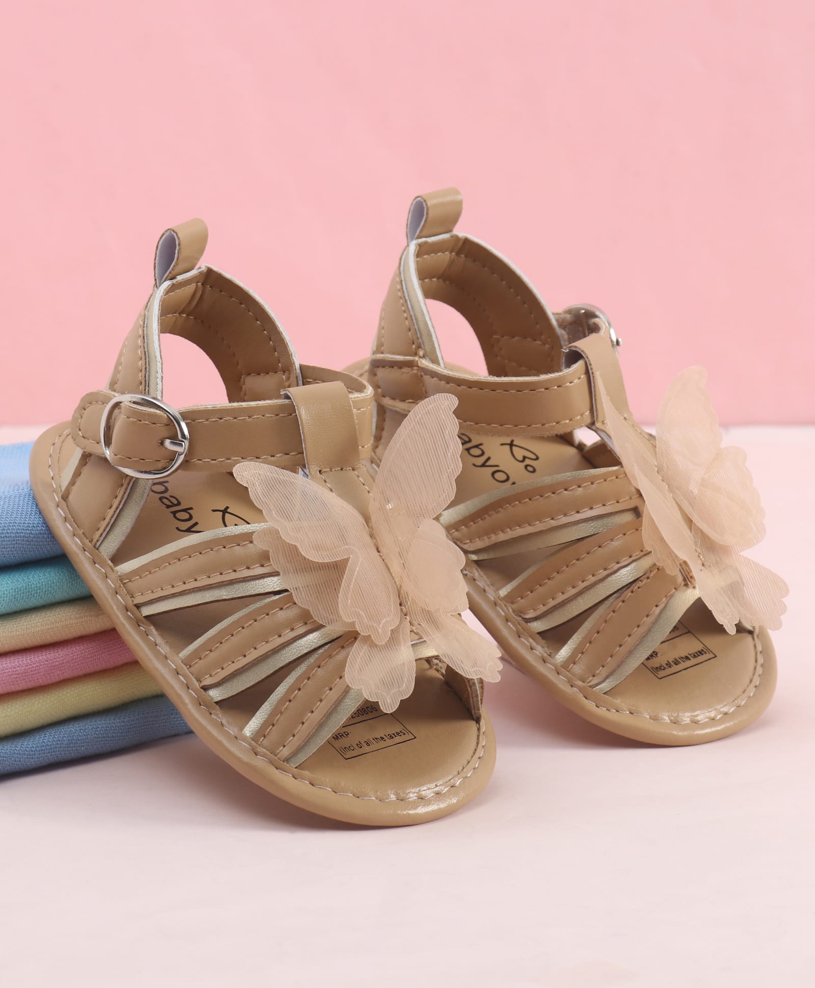 Babyoye Velcro Closure Booties With Butterfly Applique - Brown-picture-18
