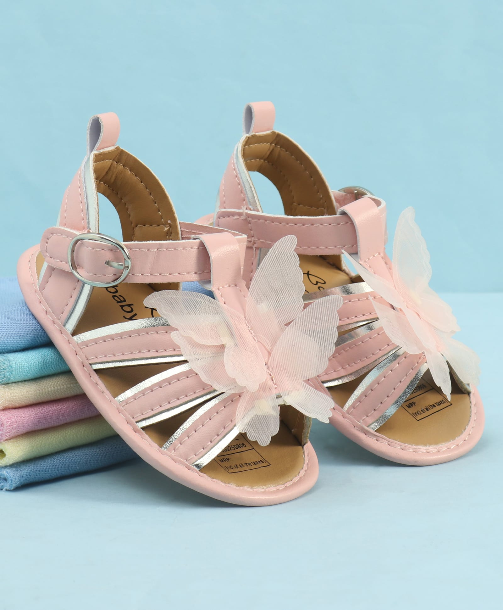Babyoye Velcro Closure Booties With Butterfly Applique - Pink-image-41