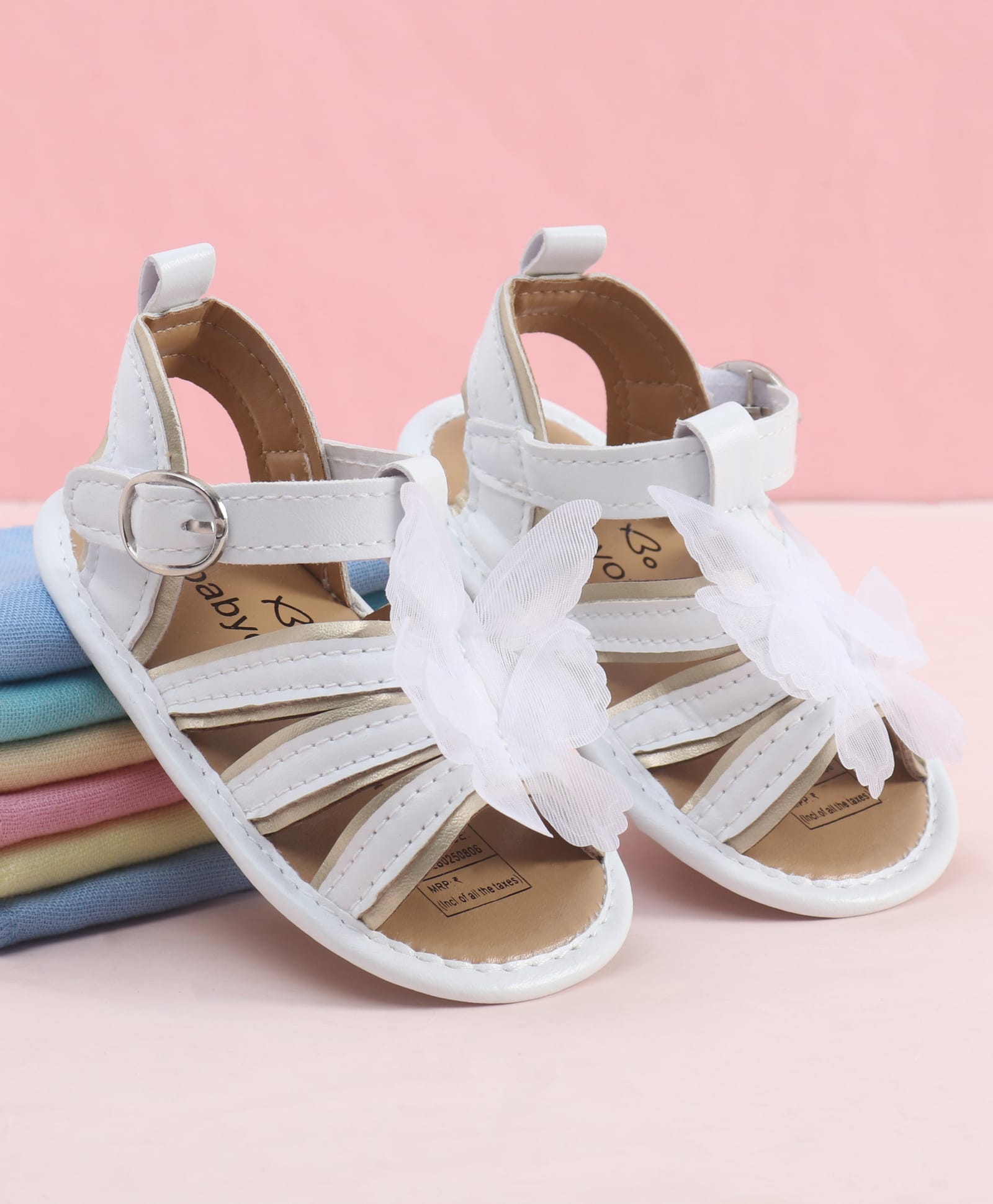 Babyoye Velcro Closure Booties With Butterfly Applique - Blue-image-4