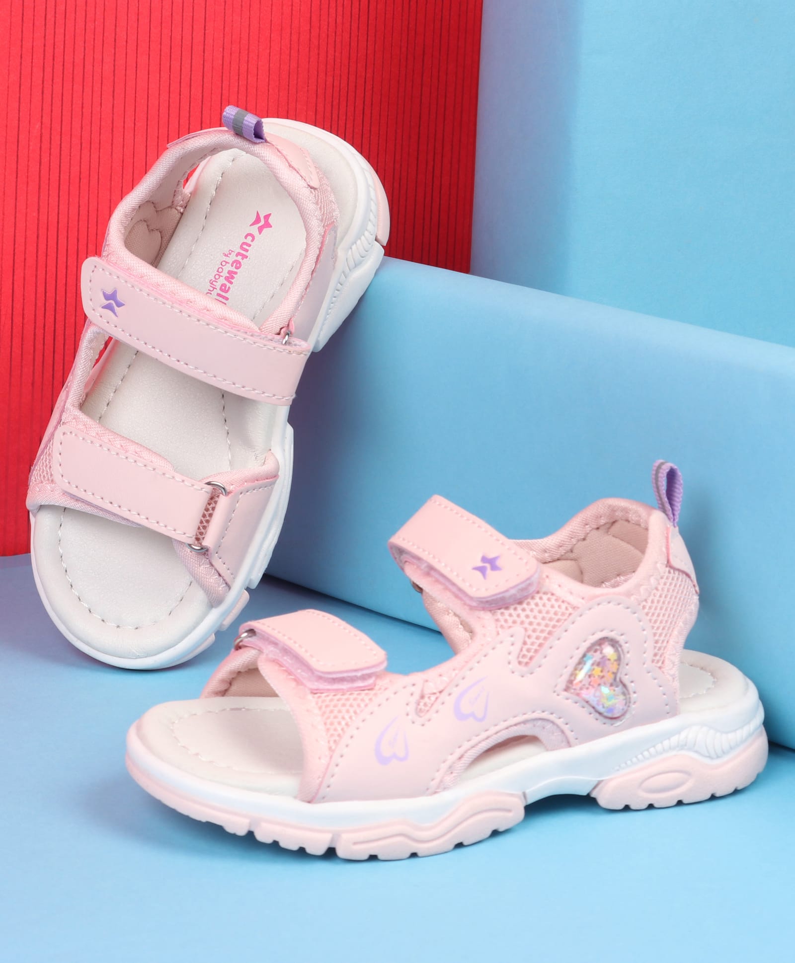 Cute Walk by Babyhug Velcro Closure Sandals With Heart Print - Pink-image-36