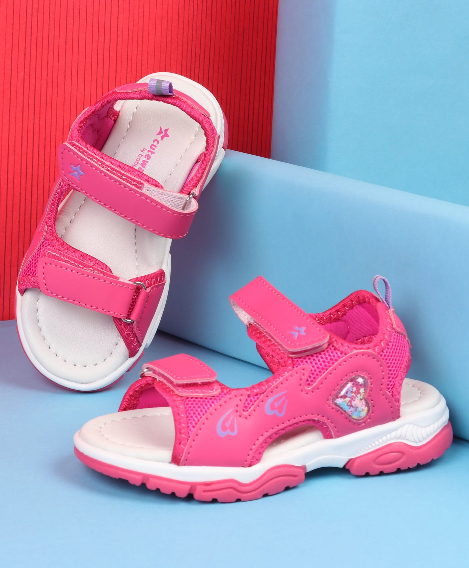 Cute Walk by Babyhug Velcro Closure Sandals With Heart Print - Fuchsia-picture-11