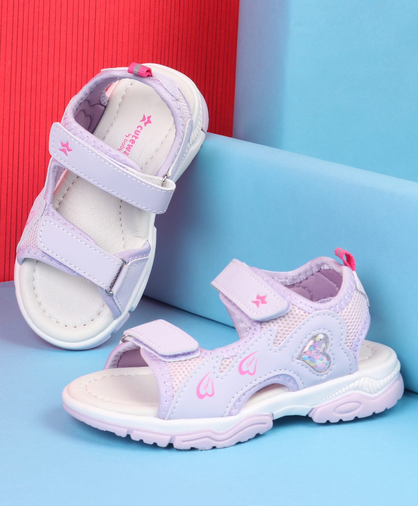 Cute Walk by Babyhug Velcro Closure Sandals With Heart Print - Purple-image-38